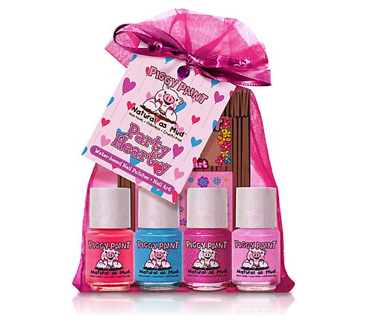 Piggy Paint Set of 4 Party Heart-y Nail Polishwith Nail Art