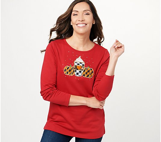 Quacker Factory Triple Applique and Bling Long-Sleeve Top