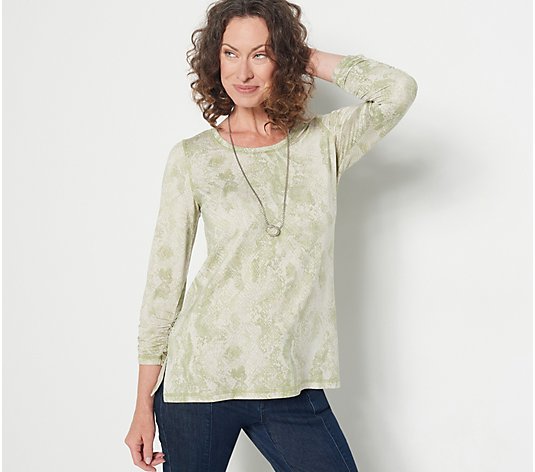 Susan Graver Weekend Printed Halo Knit Ruched 3/4-Sleeve Top