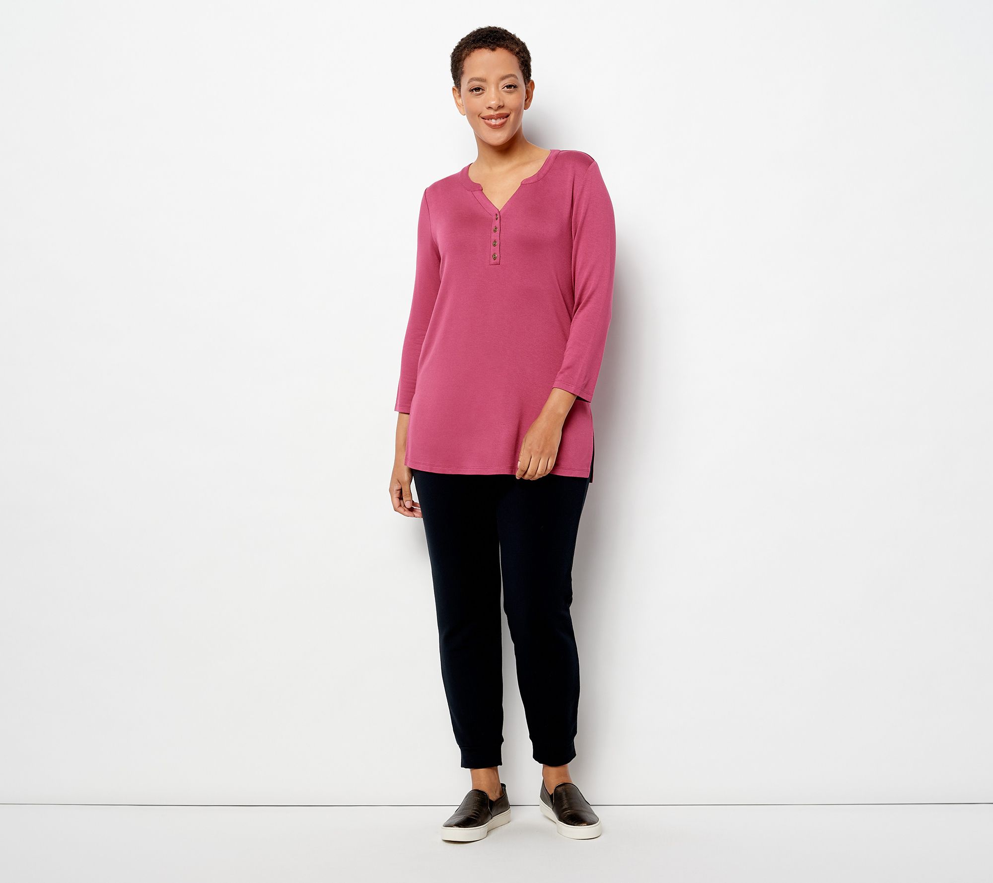 Susan Graver Weekend Jersey Knit Henley Top - QVC.com