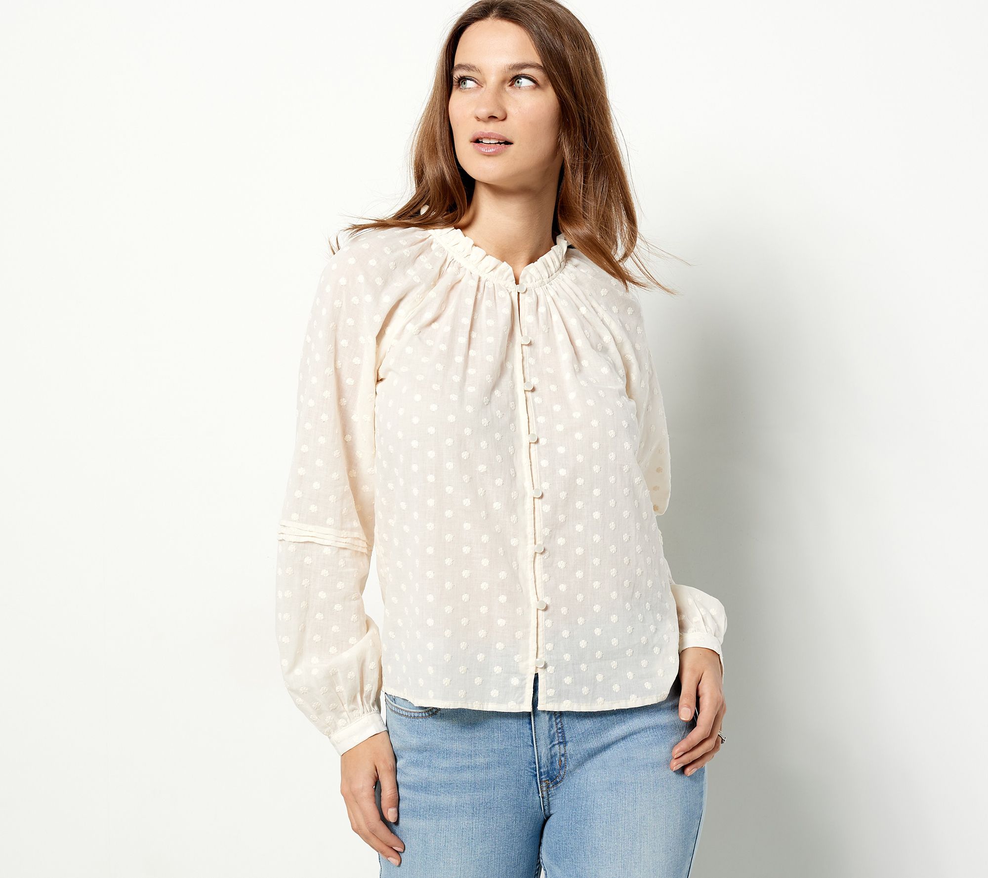 Candace Cameron Bure Embroidered Long-Sleeve Blouse