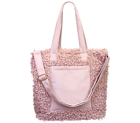 Sprigs Faux Fur Tote with Laptop Sleeve and Removable Crossbody Strap