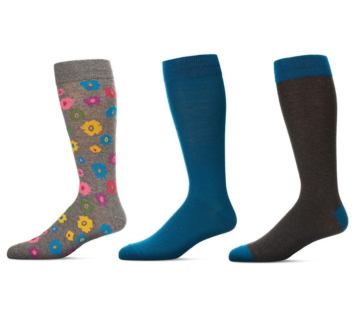 Memoi Men's Flower Power 3 Pack Crew Sock