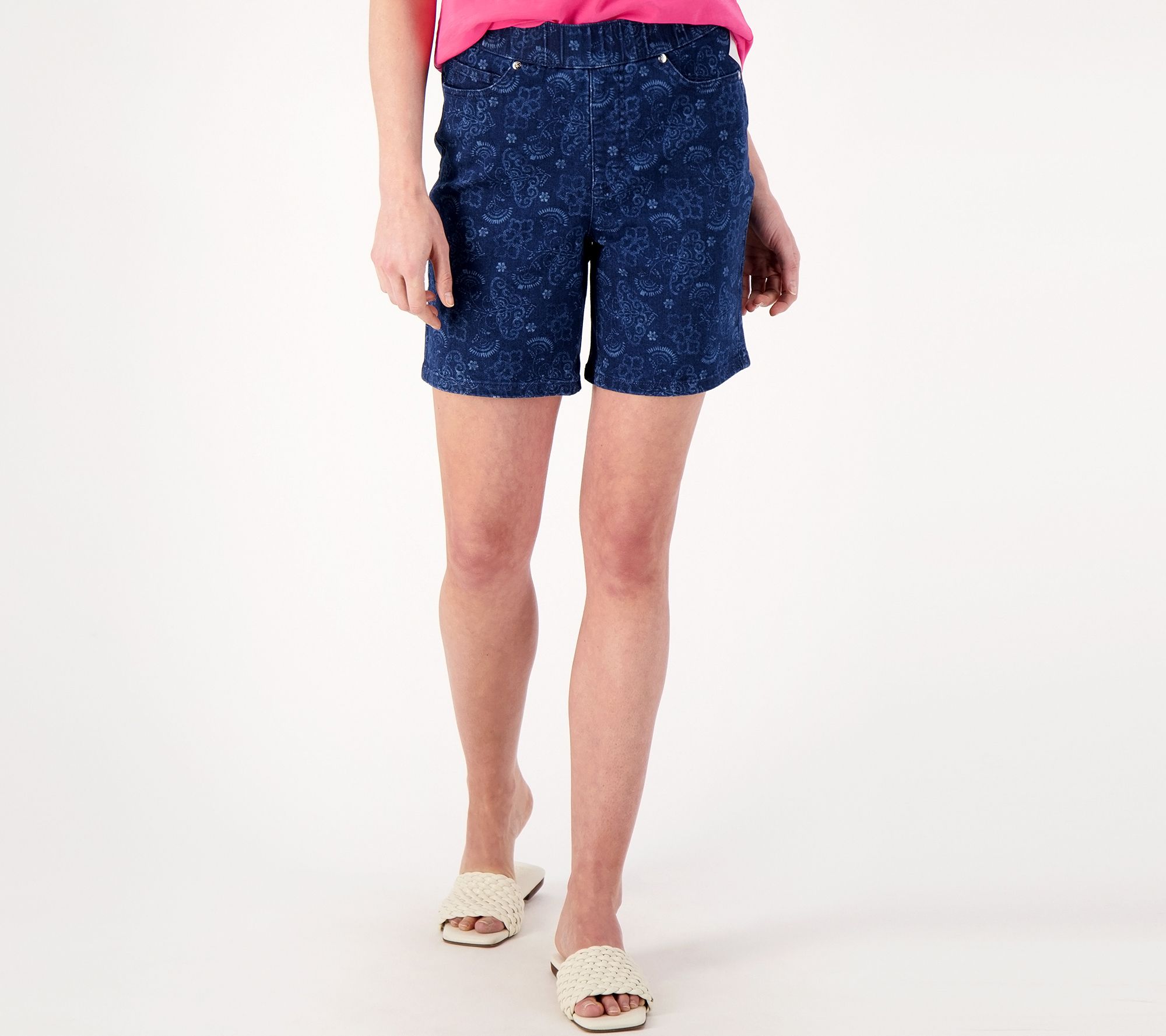 Isaac Mizrahi Live! Petite Bandana Print True Denim Walking Shorts