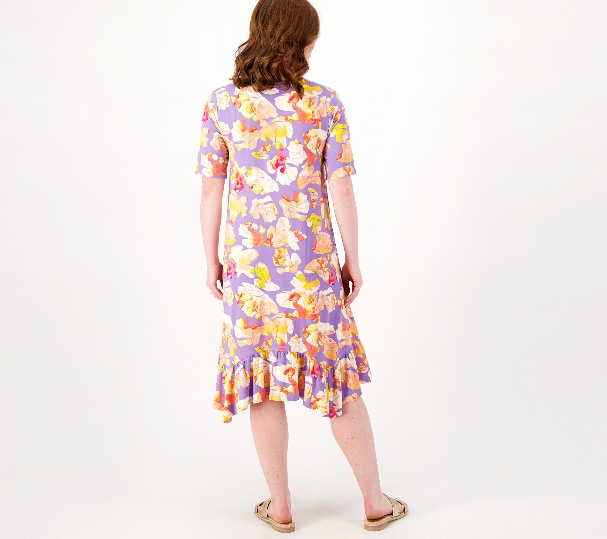 Plus Size Elbow Length Lilac Floral Print T Shirt Dress -multicolored-2x :  Target