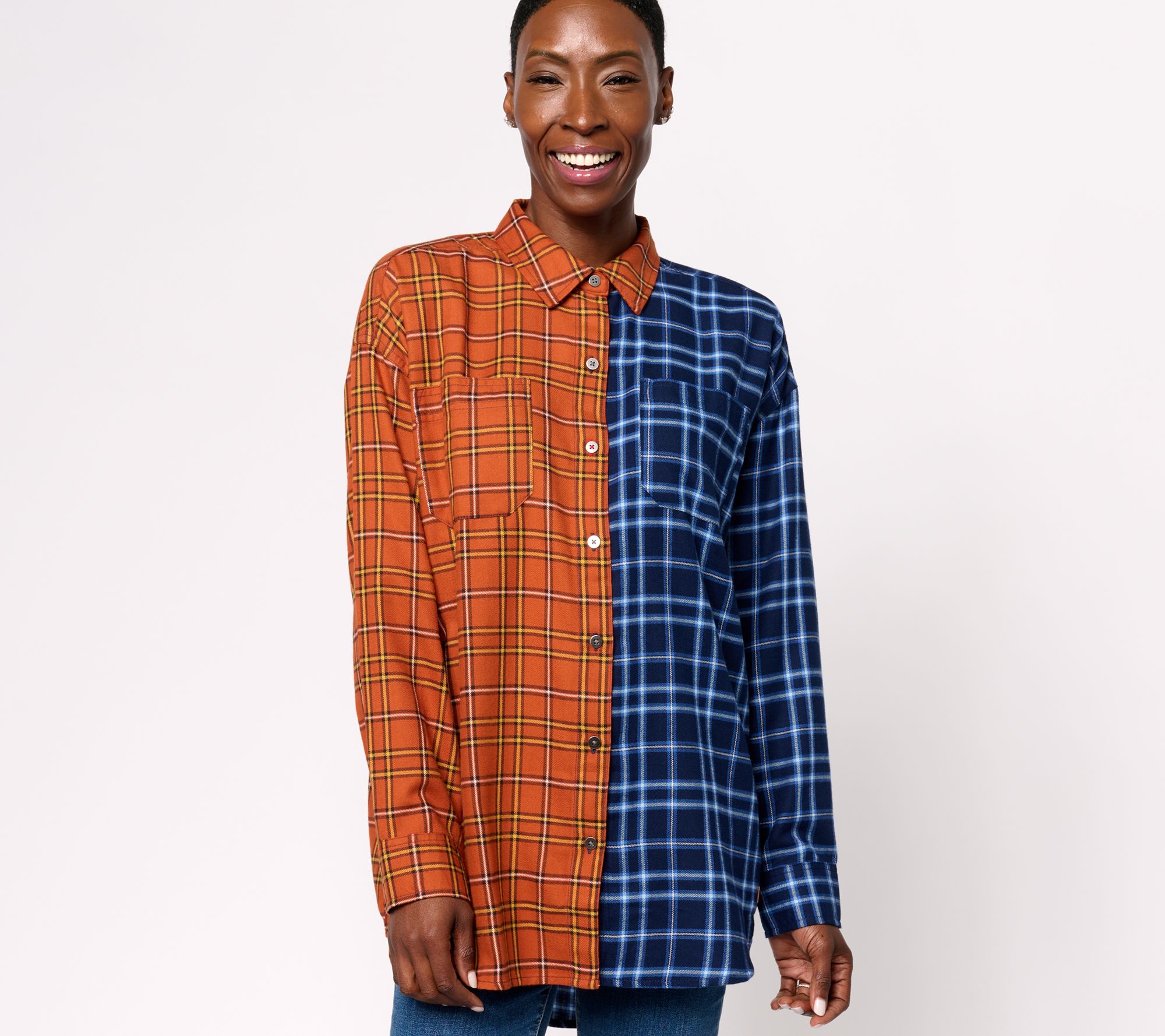 Peace Love World Button Front Plaid Shirt