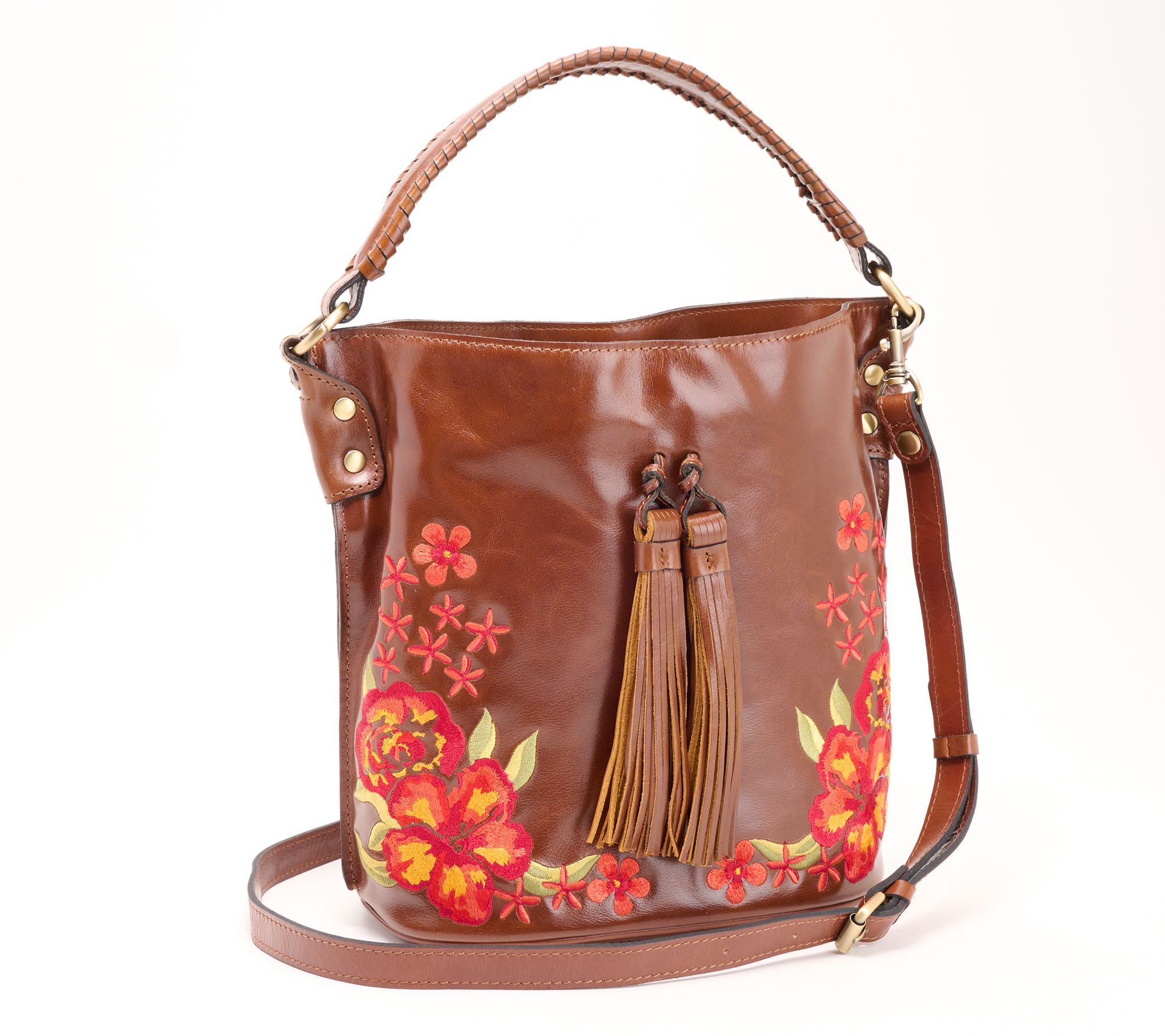 As Is Patricia Nash Embroidered Leather Otavia Bucket Bag QVC Com   A623268.001