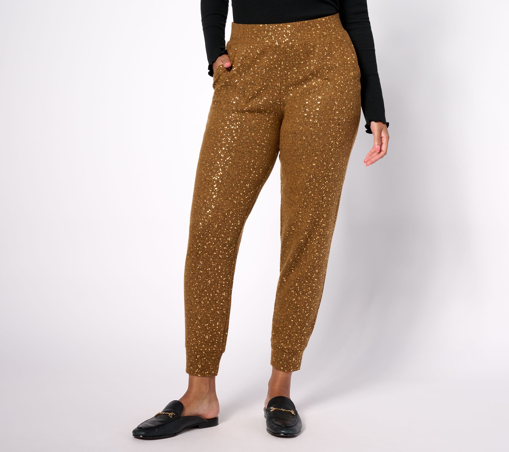 LOGO Lounge by Lori Goldstein Petite Foil Print Knit Jogger