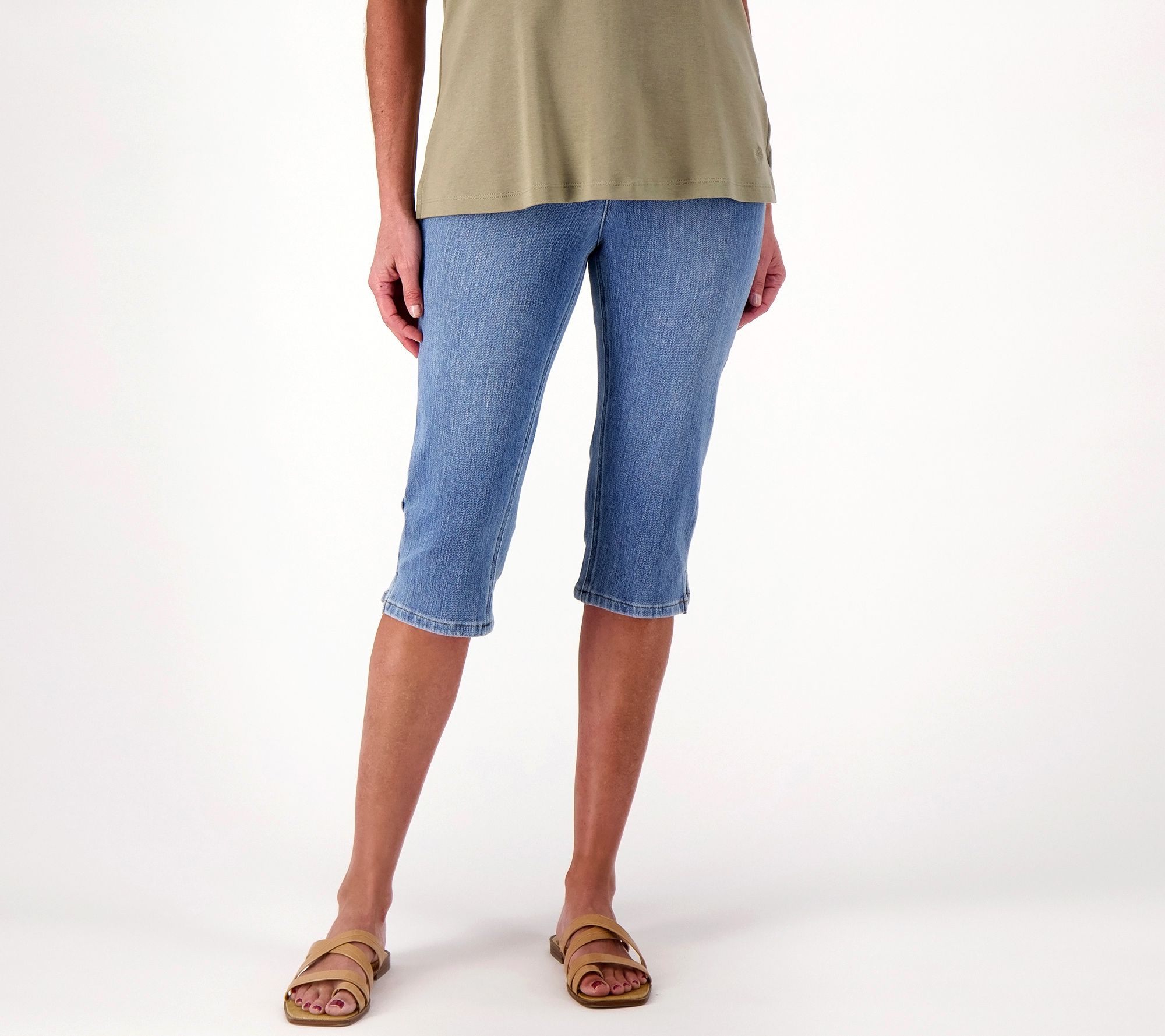 "As Is" Isaac Mizrahi Live Tall Knit Denim Pull On Pedal Pushers