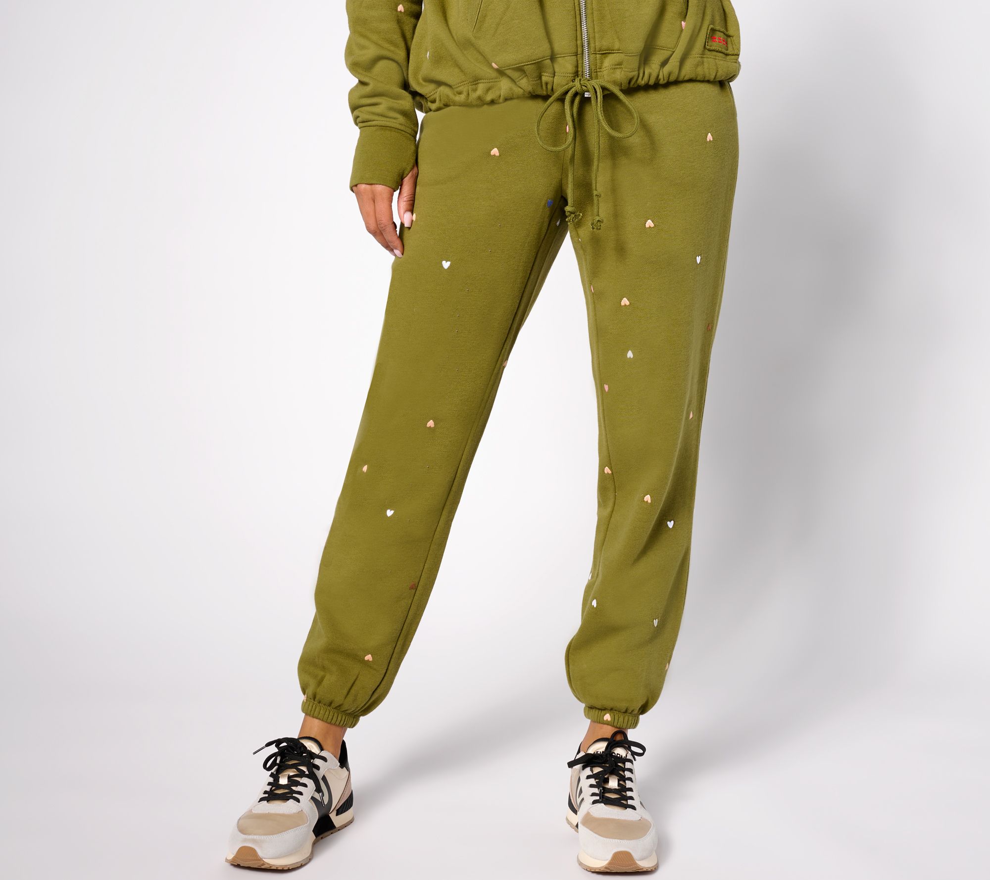 Peace Love World Petite Embroidered Fleece Sweatpant