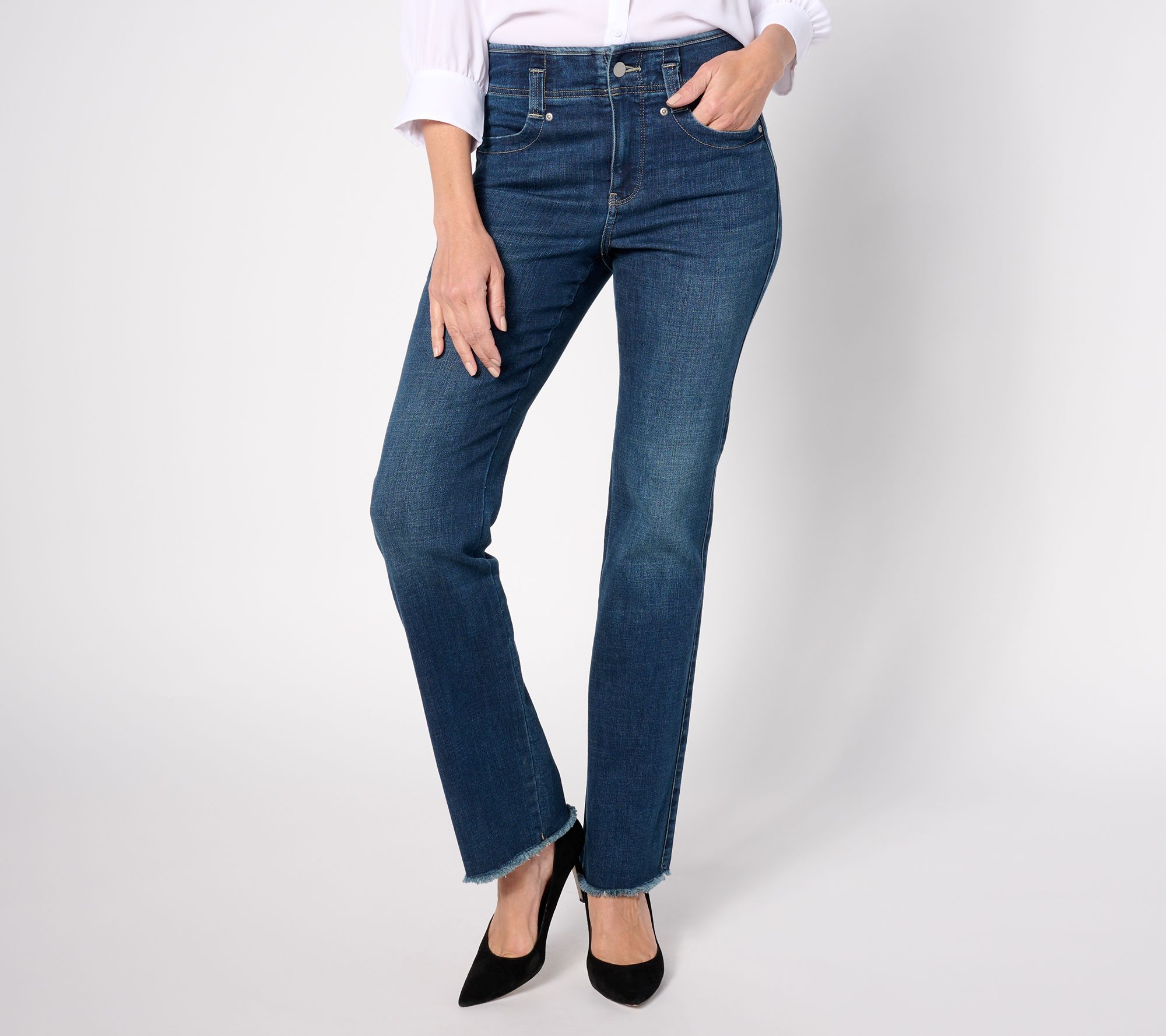 NYDJ High Rise Marilyn Straight Jeans with Frayed Hem-Cambridge 