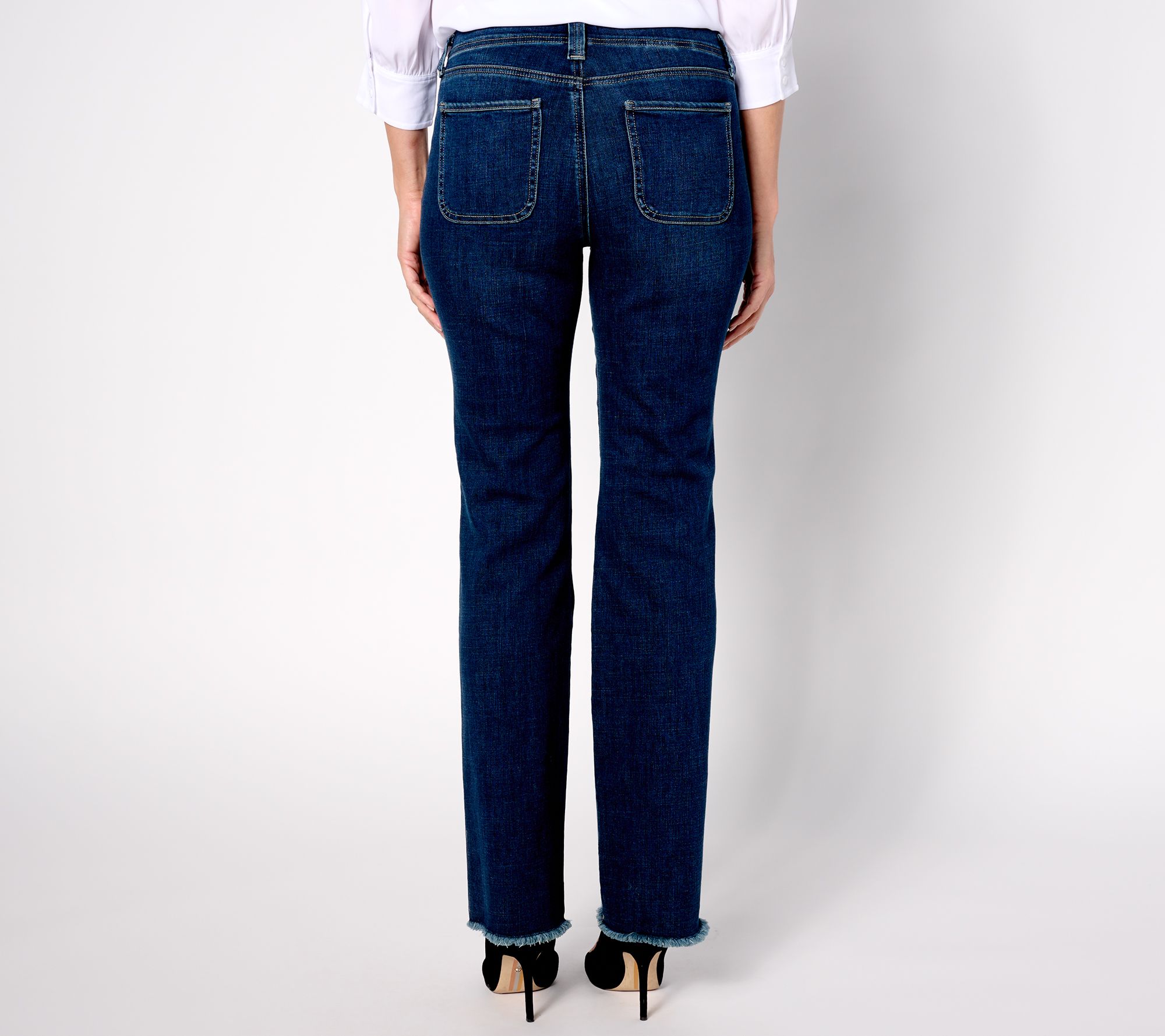 NYDJ High Rise Marilyn Straight Jeans with Frayed Hem-Cambridge