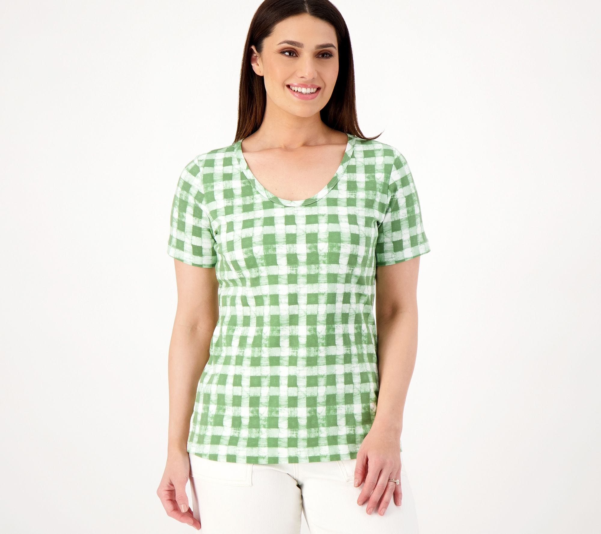 "As Is" Isaac Mizrahi Live Plaid Pima Cotton Short Sleeve Tee