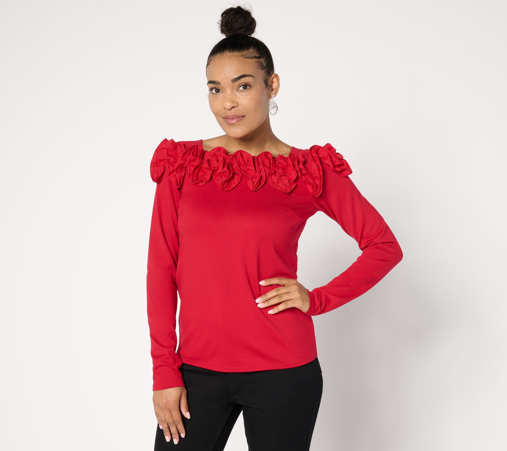 BEAUTIFUL by Lawrence Zarian Silky Ponte Top with Rosette Detail