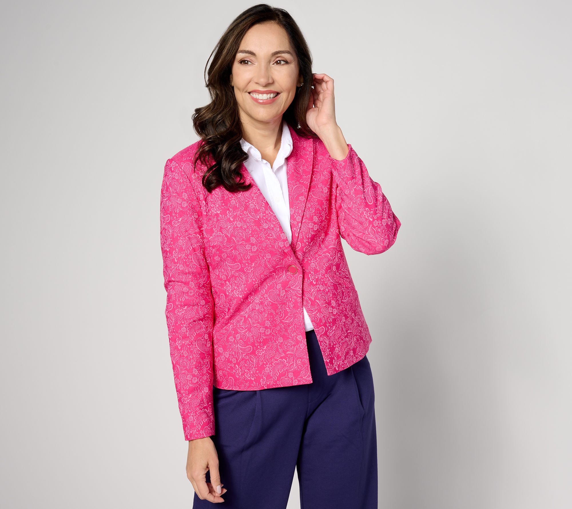 Isaac Mizrahi Live! Super Stretch Woven Jacquard Blazer