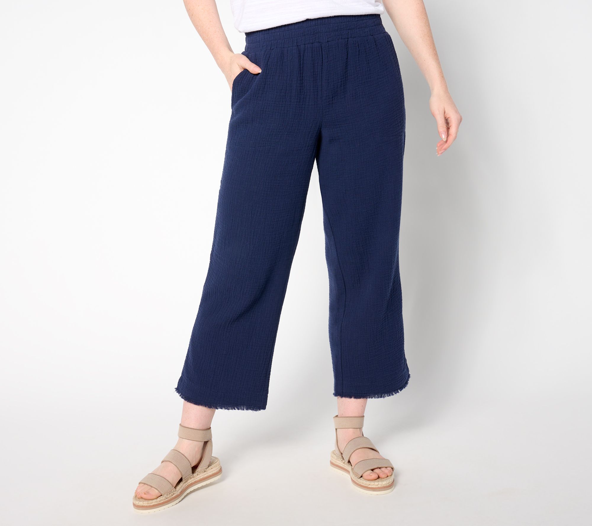 Belle Beach by Kim Gravel Regular Cotton Gauze Frayed Edge Pant