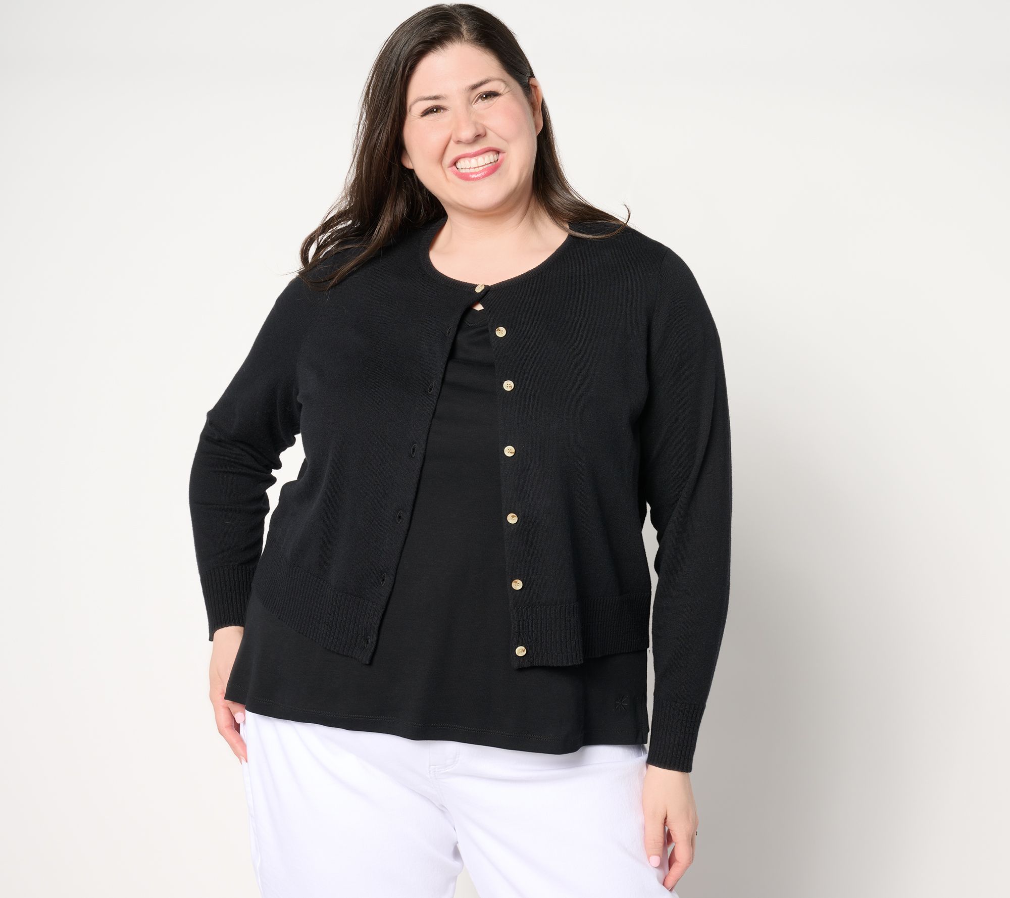 Isaac Mizrahi Live! Button Front Long Sleeve Bolero Sweater
