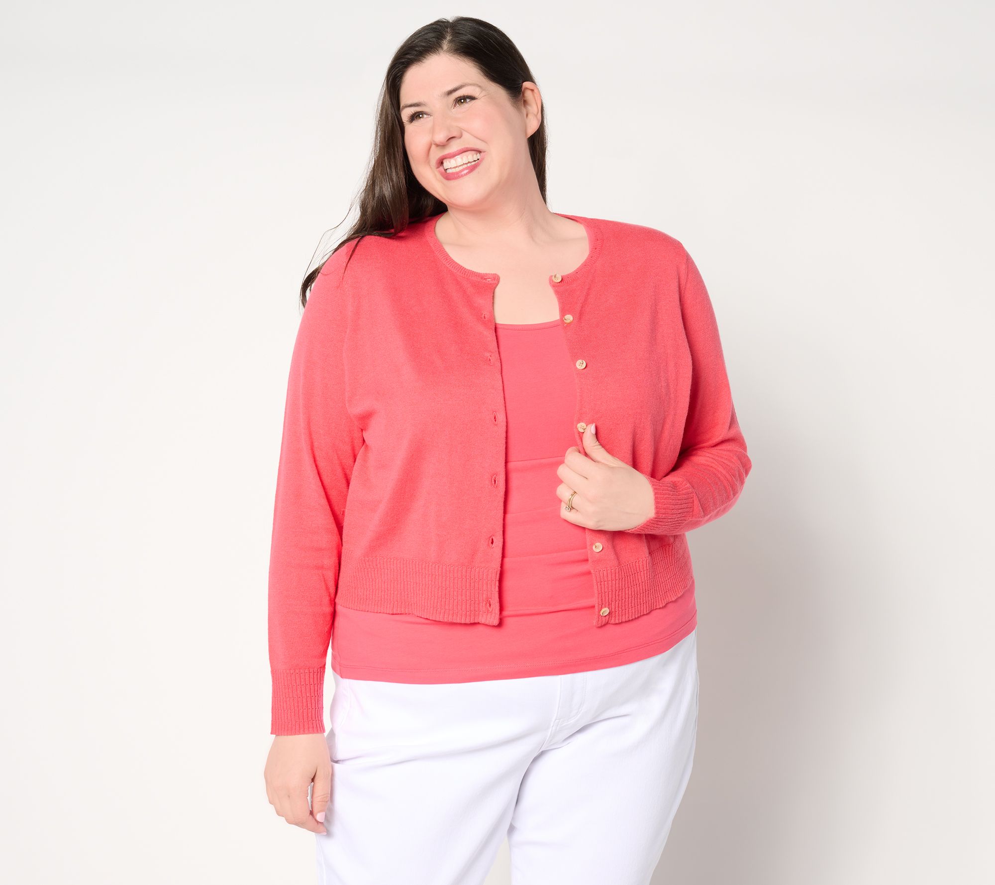 Isaac Mizrahi Live! Button Front Long Sleeve Bolero Sweater