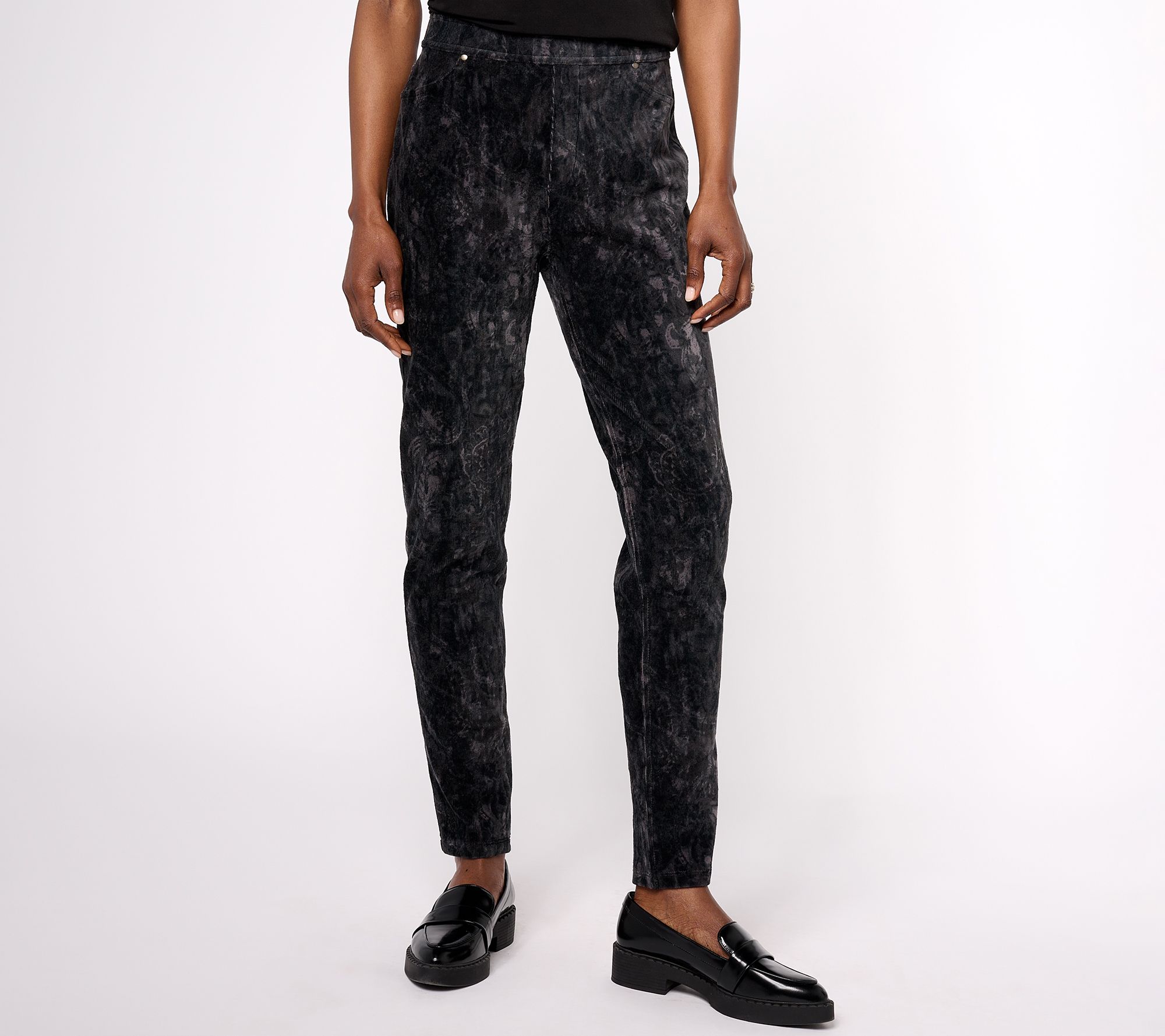 "As Is" Susan Graver Weekend Regular Printed Knit Corduory Slim Ankle Pant