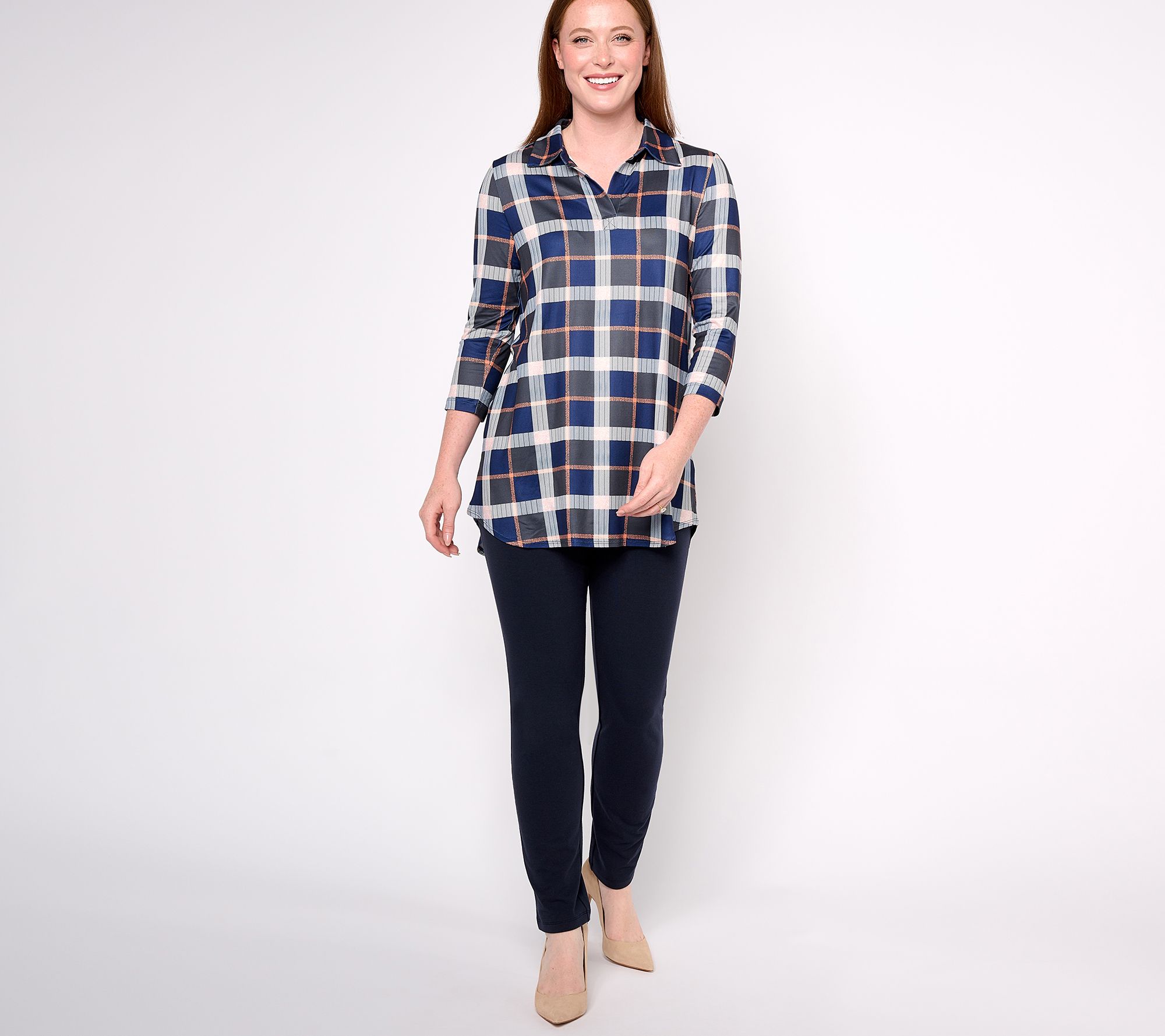 "As Is" Women with Control Petite Plaid Tunic Cotton Jersey Pant Set ...