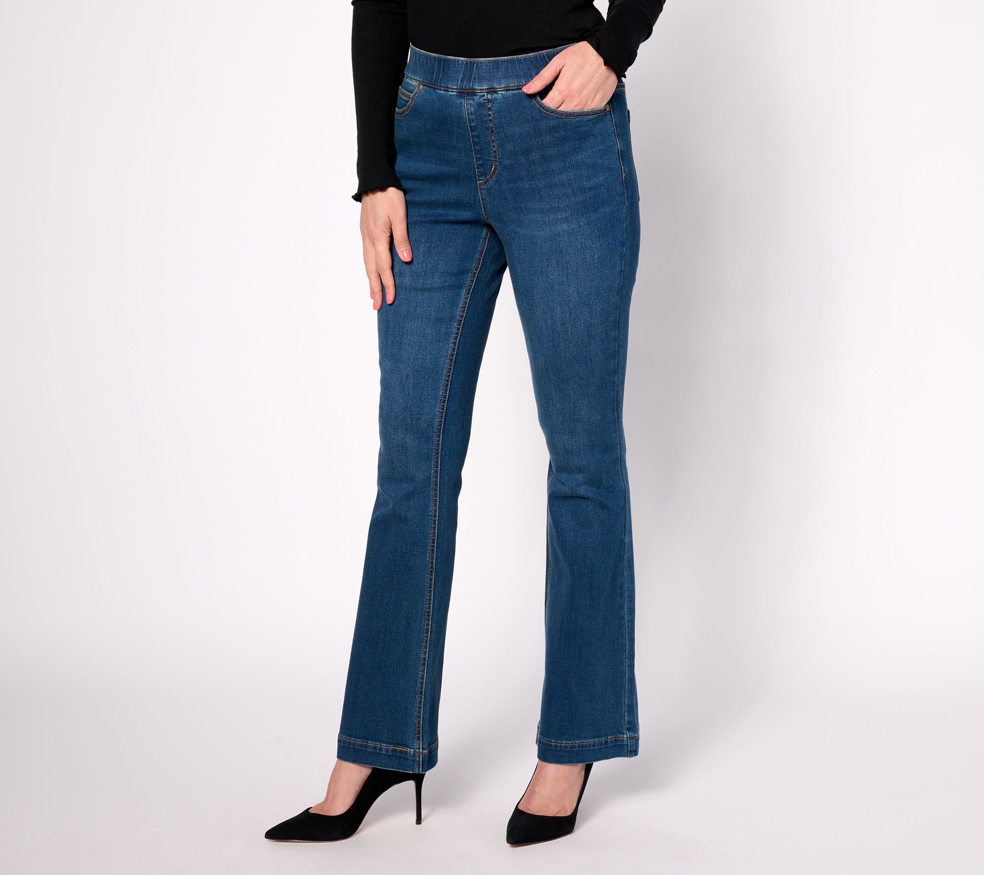 "As Is" Isaac Mizrahi Live! Regular Indigo True Denim Pull On Flare Jeans