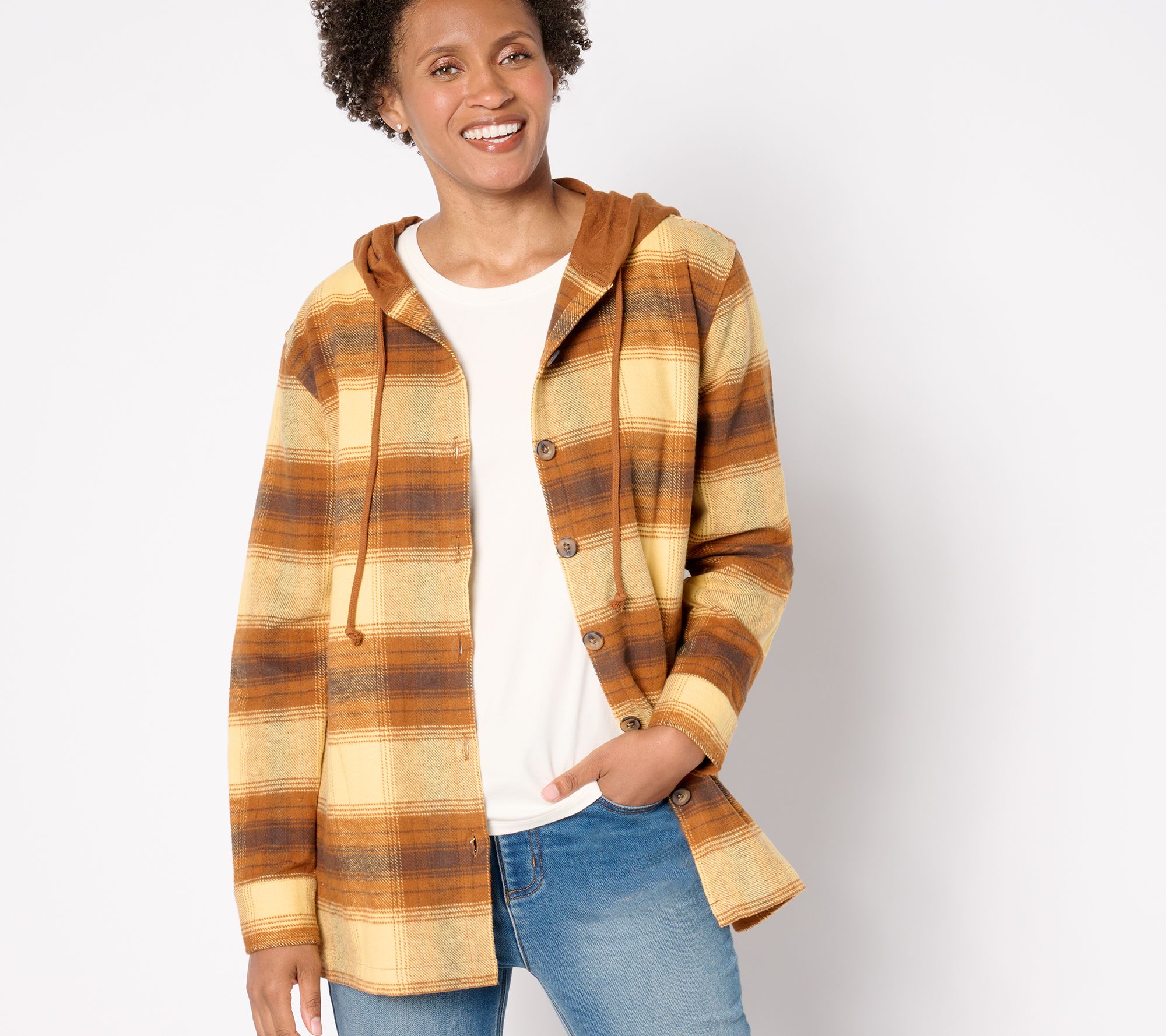 Belle by Kim Gravel Hooded Plaid Shacket