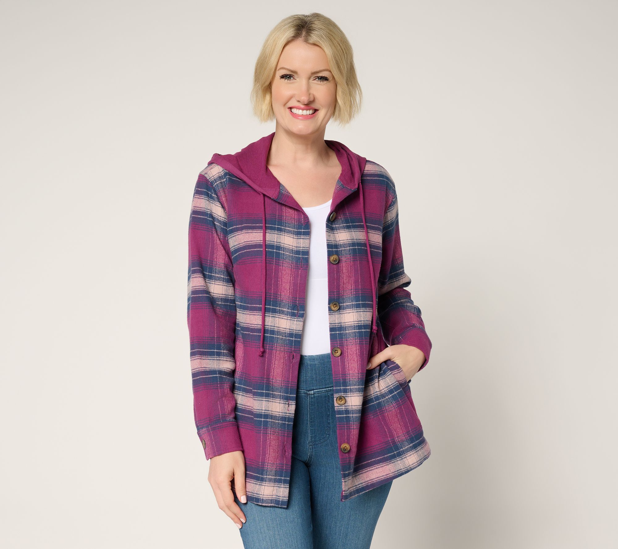 Belle by Kim Gravel Hooded Plaid Shacket