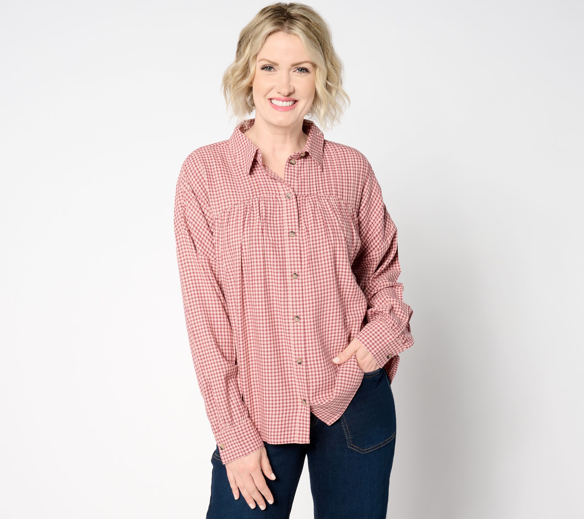 Peace Love World Boheme Check Plaid Button Front with Pleats