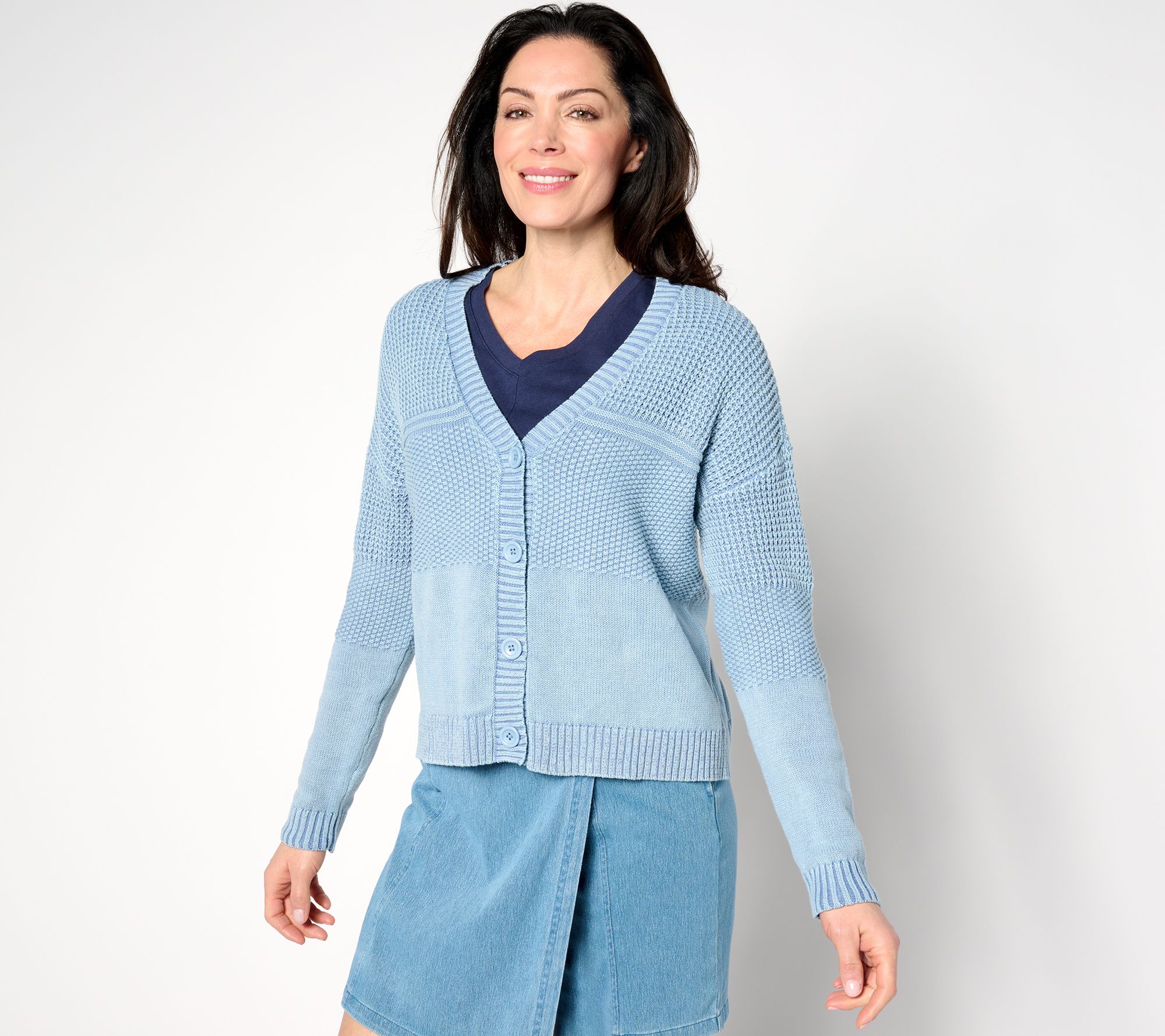 "As Is" Denim & Co. Canyon Retreat Drop Shoulder Mix Stitch Cardigan