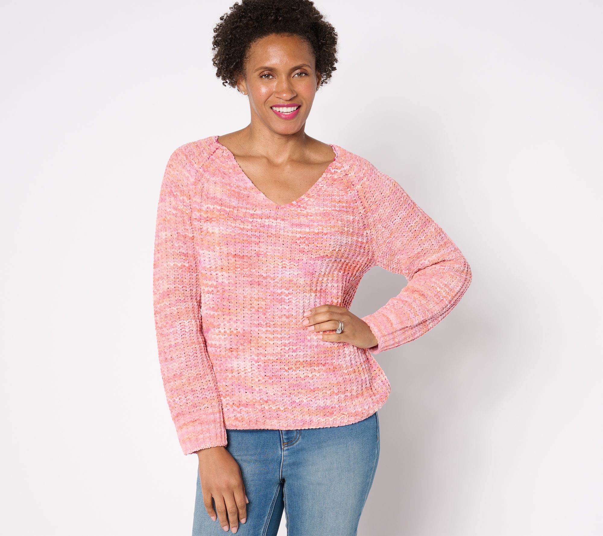 AnyBody V-Neck Space Dye Chenille Sweater