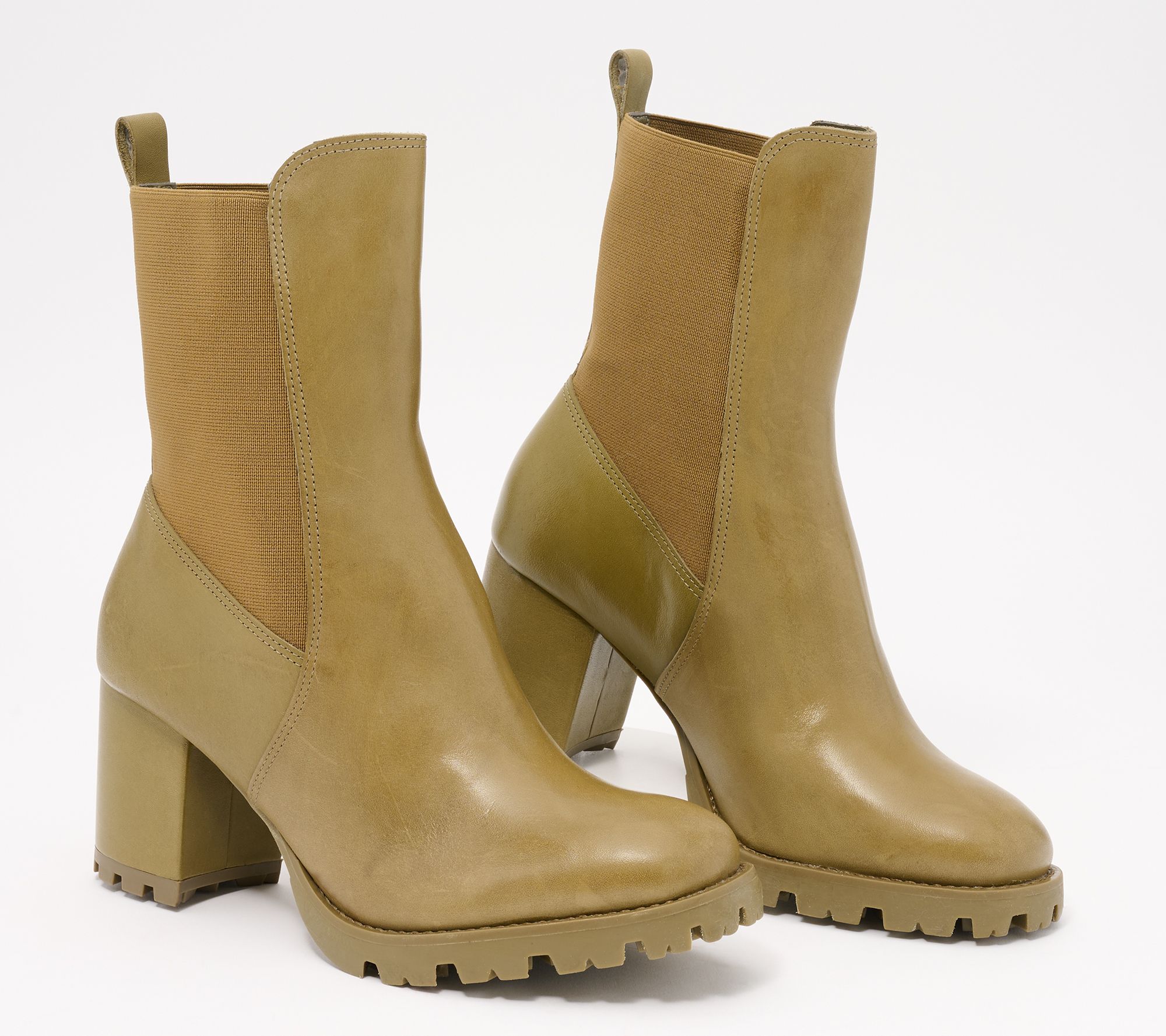 "As Is" Schutz Leather Heeled Lug Ankle Boots - Billie