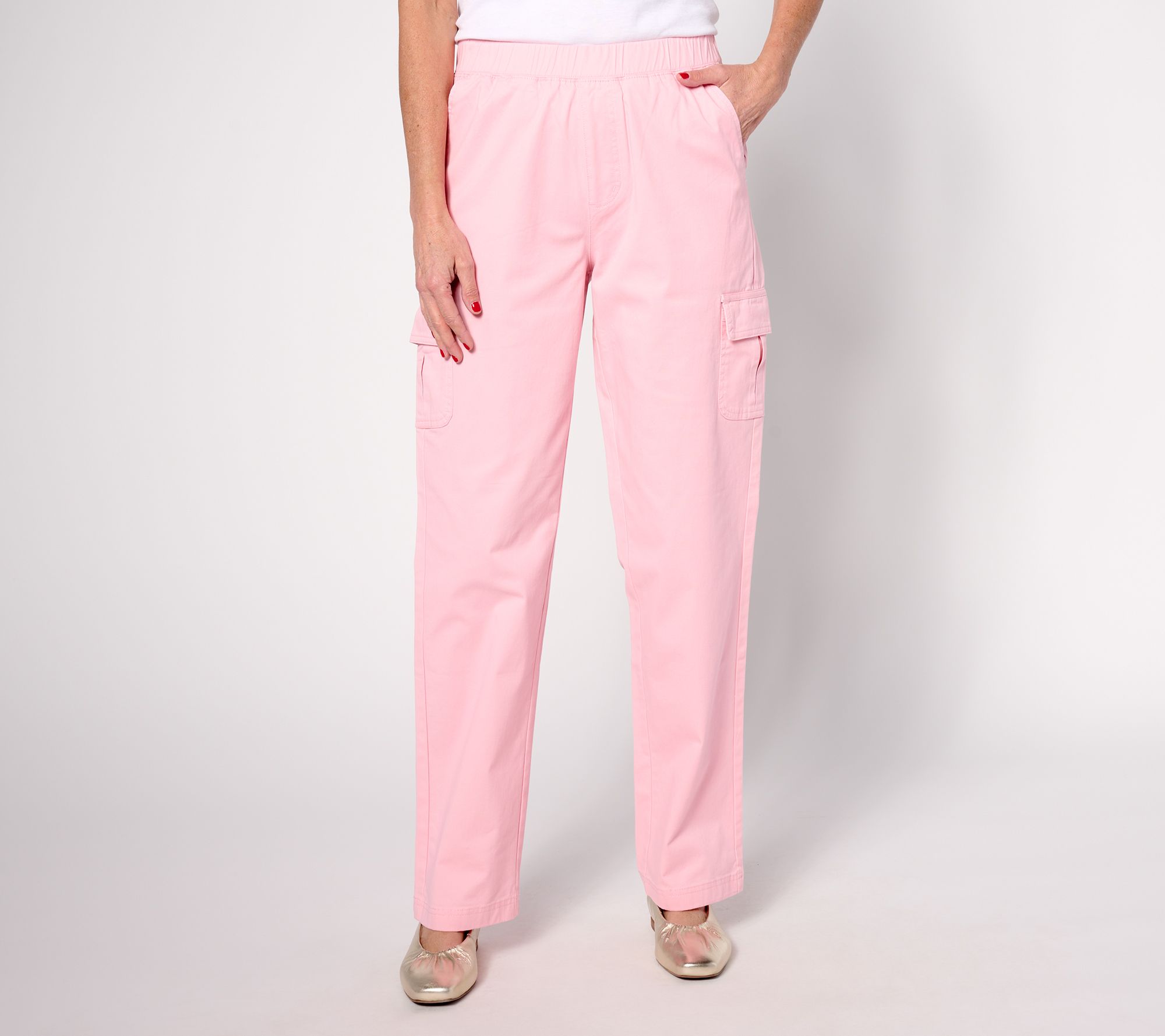 "As Is" Denim & Co. Tall EasyWear Twill Pull On Cargo Straight Pants