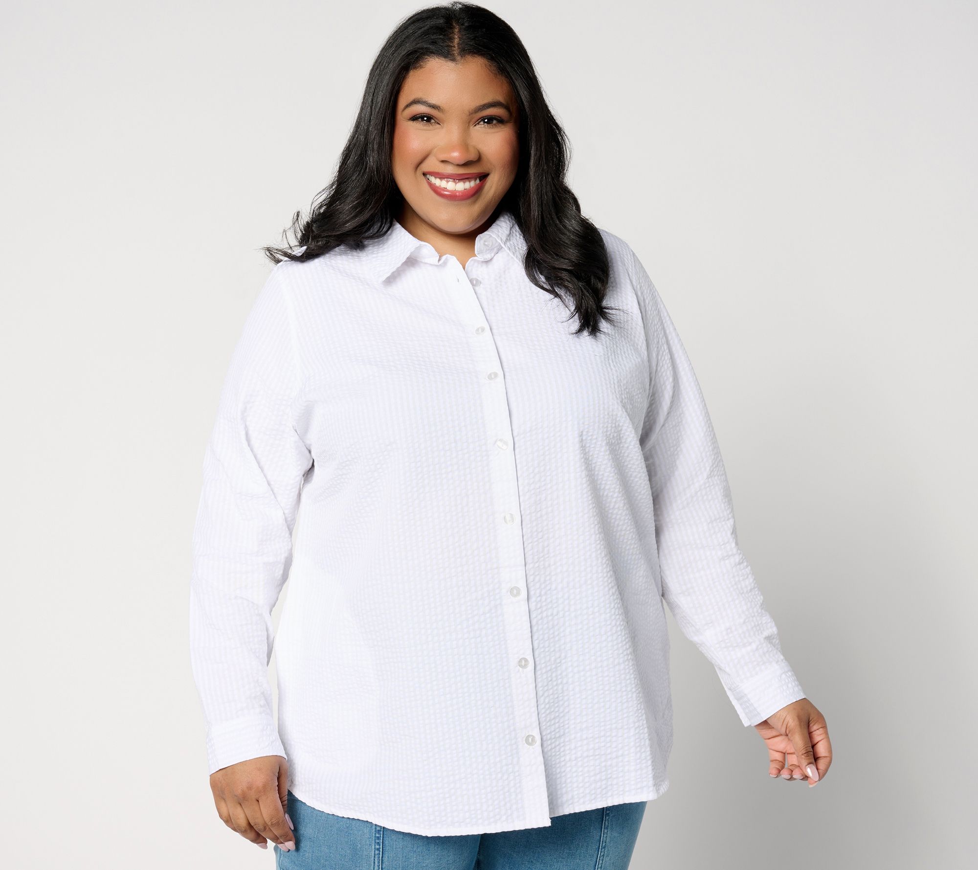 "As Is" Joan Rivers Petite Seersucker Button Front Shirt