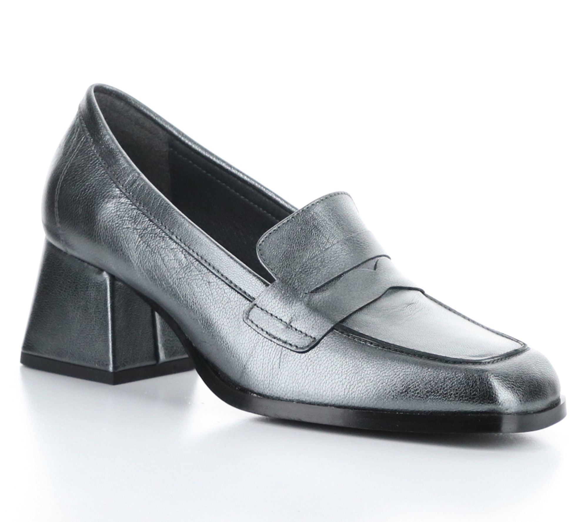 Bos. & Co. Metallic Leather Heeled Loafer- Ama