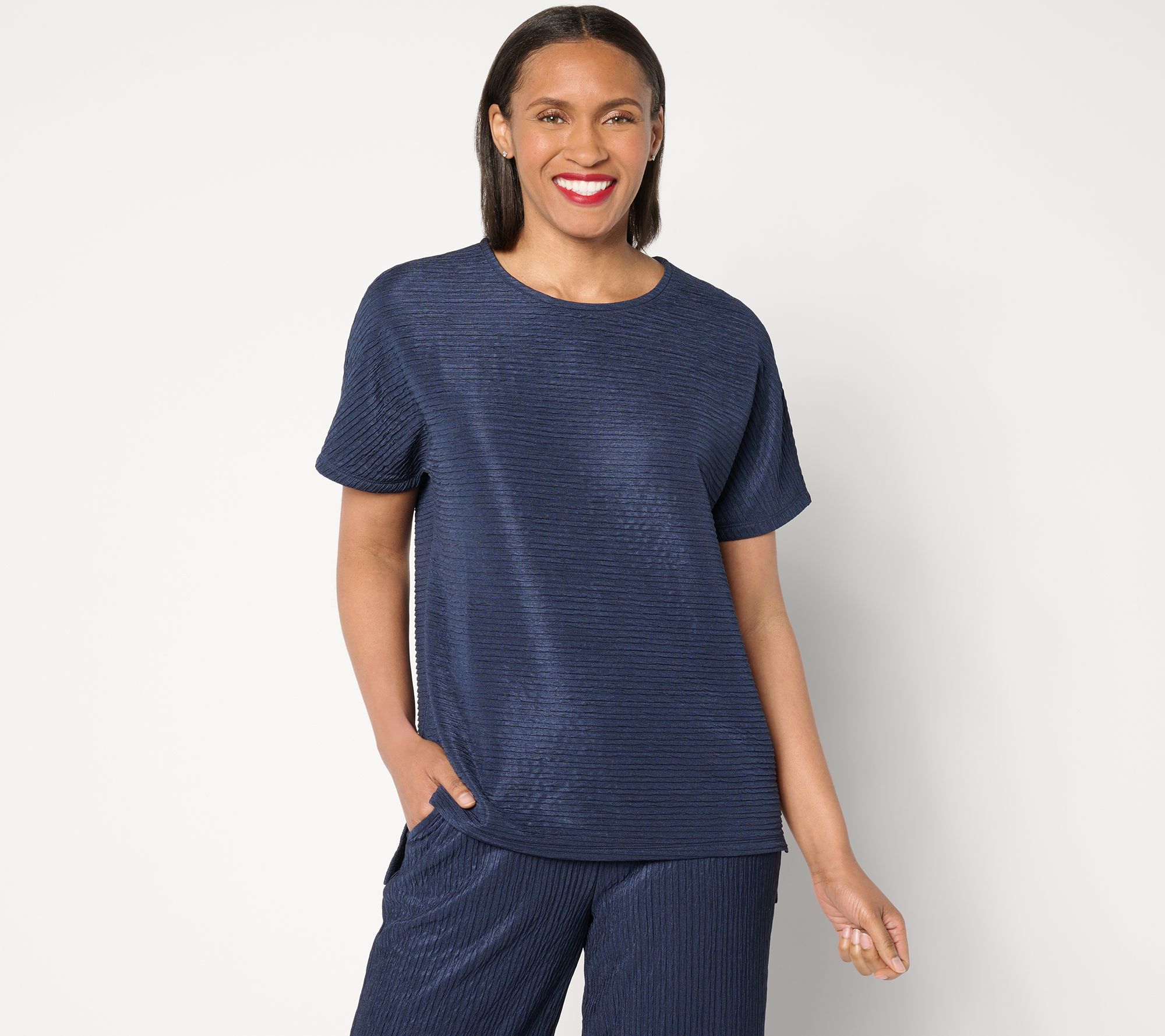 "As Is" Joan Rivers Crinkle Knit Circle Neck Tee