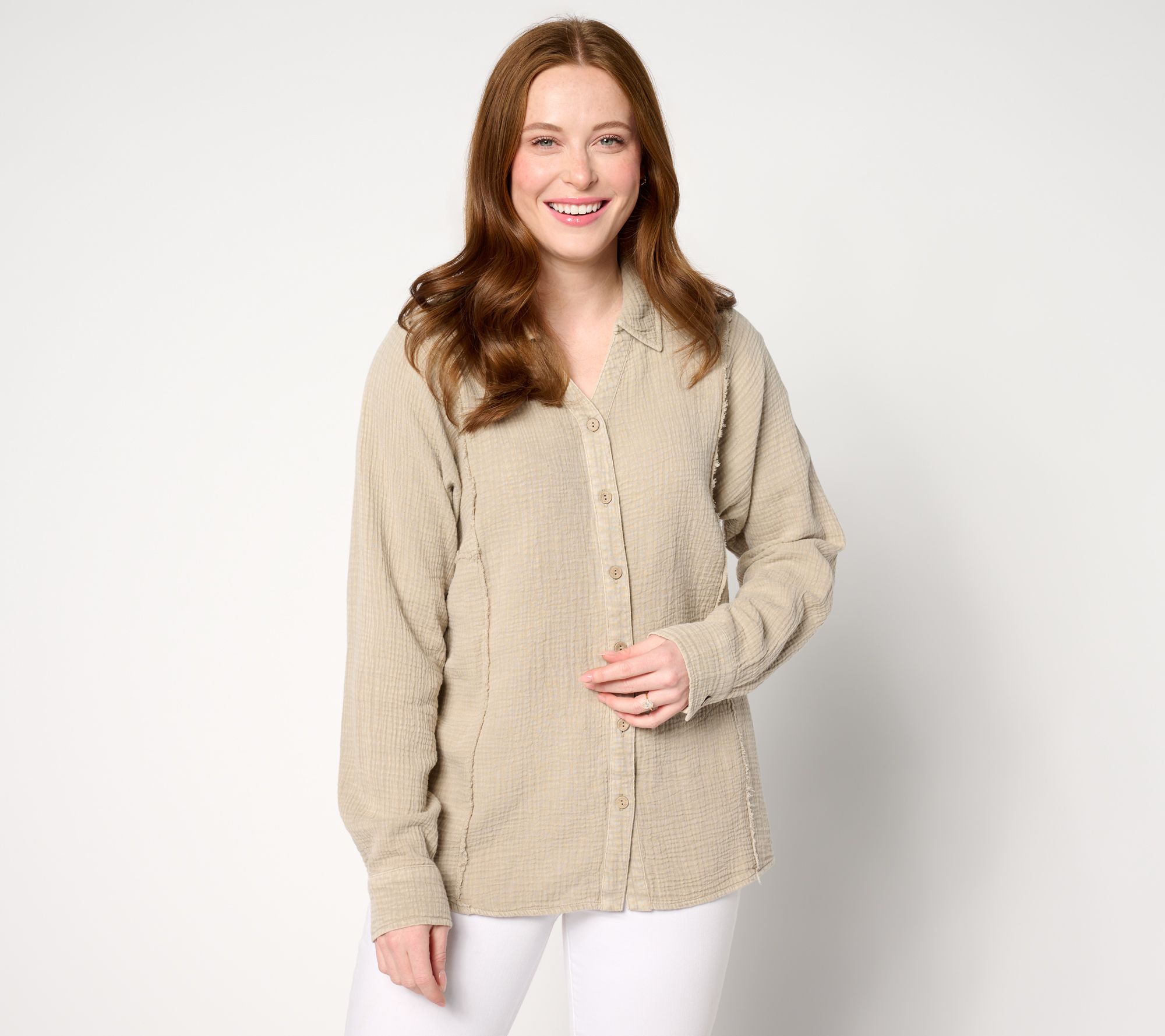 "As Is" Peace Love World Boheme Gauze Button Front Hi Low Shirt