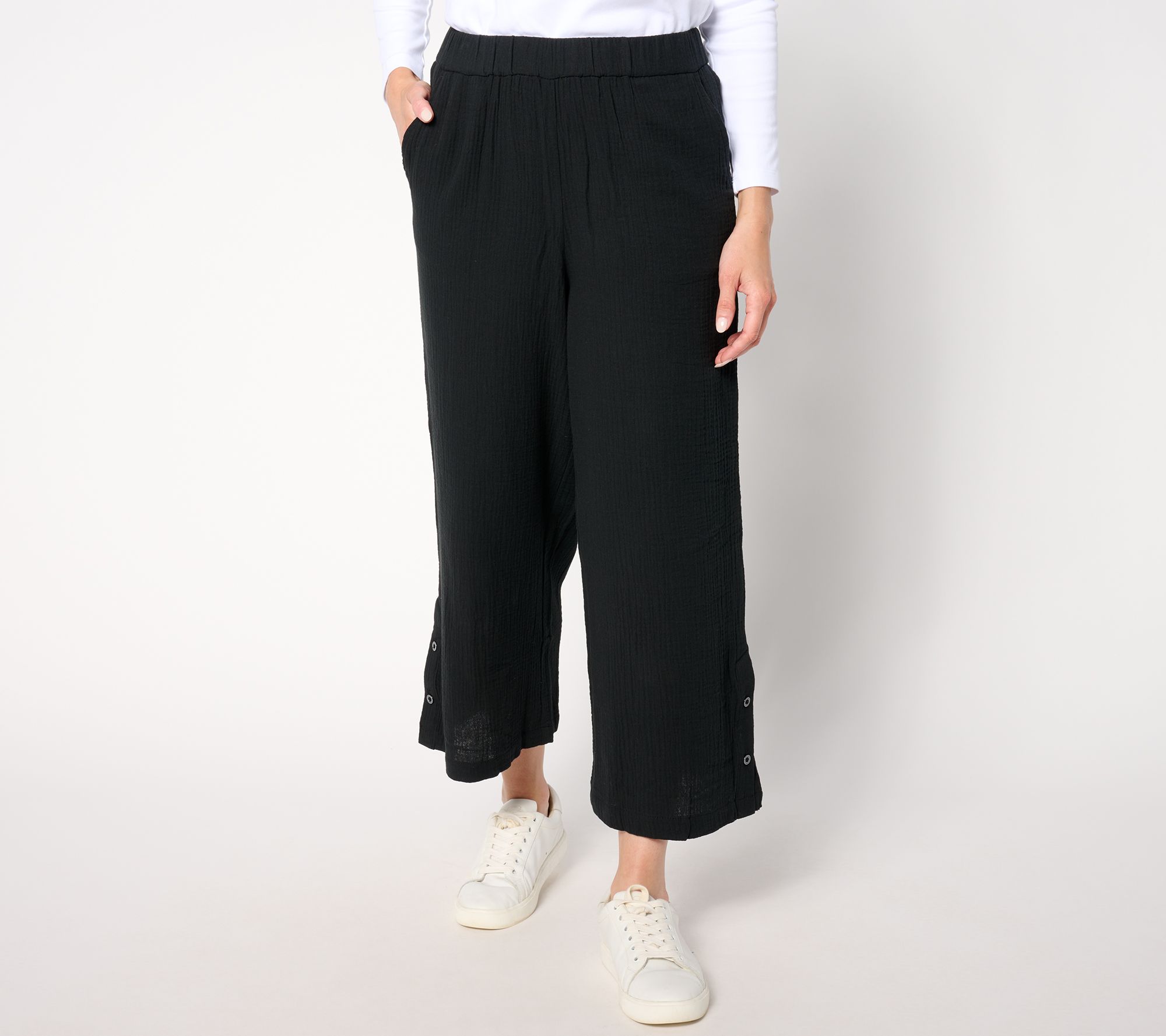 "As Is" Joan Rivers Petite Marshmallow Gauze Crop Pants