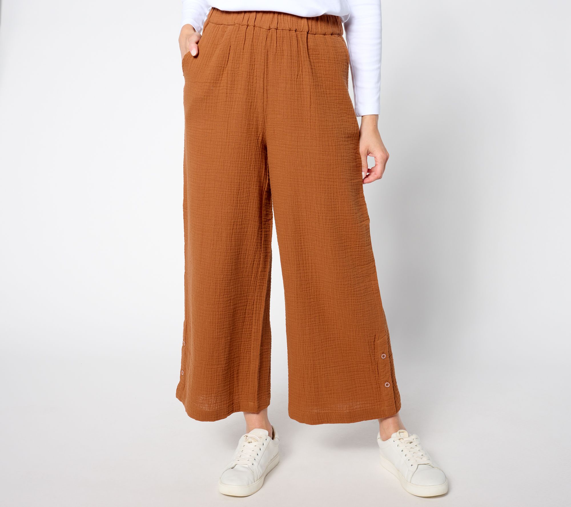 "As Is" Joan Rivers Petite Marshmallow Gauze Crop Pants