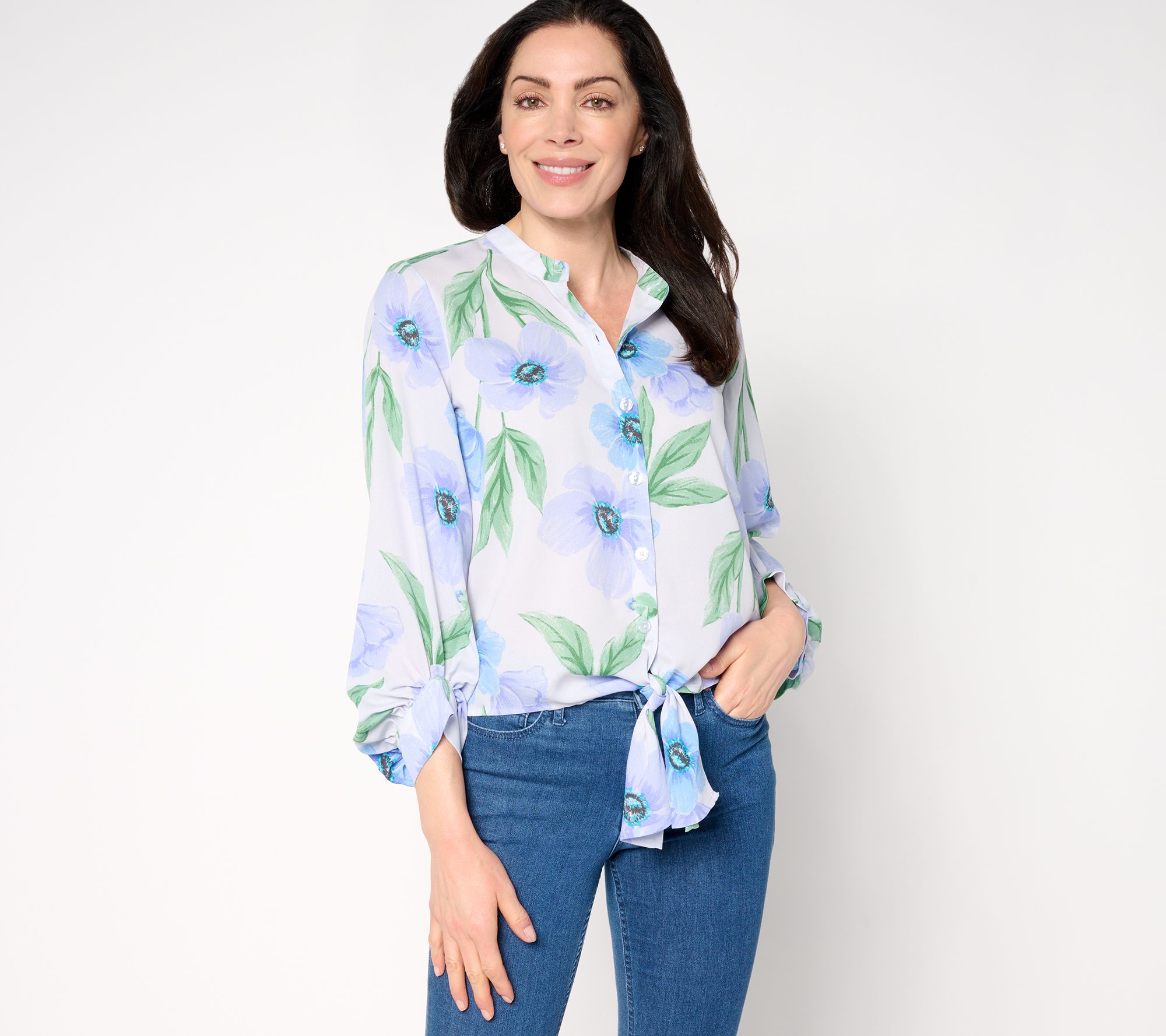 Belle by Kim Gravel Breezy Petals Button Up Tie Front Blouse