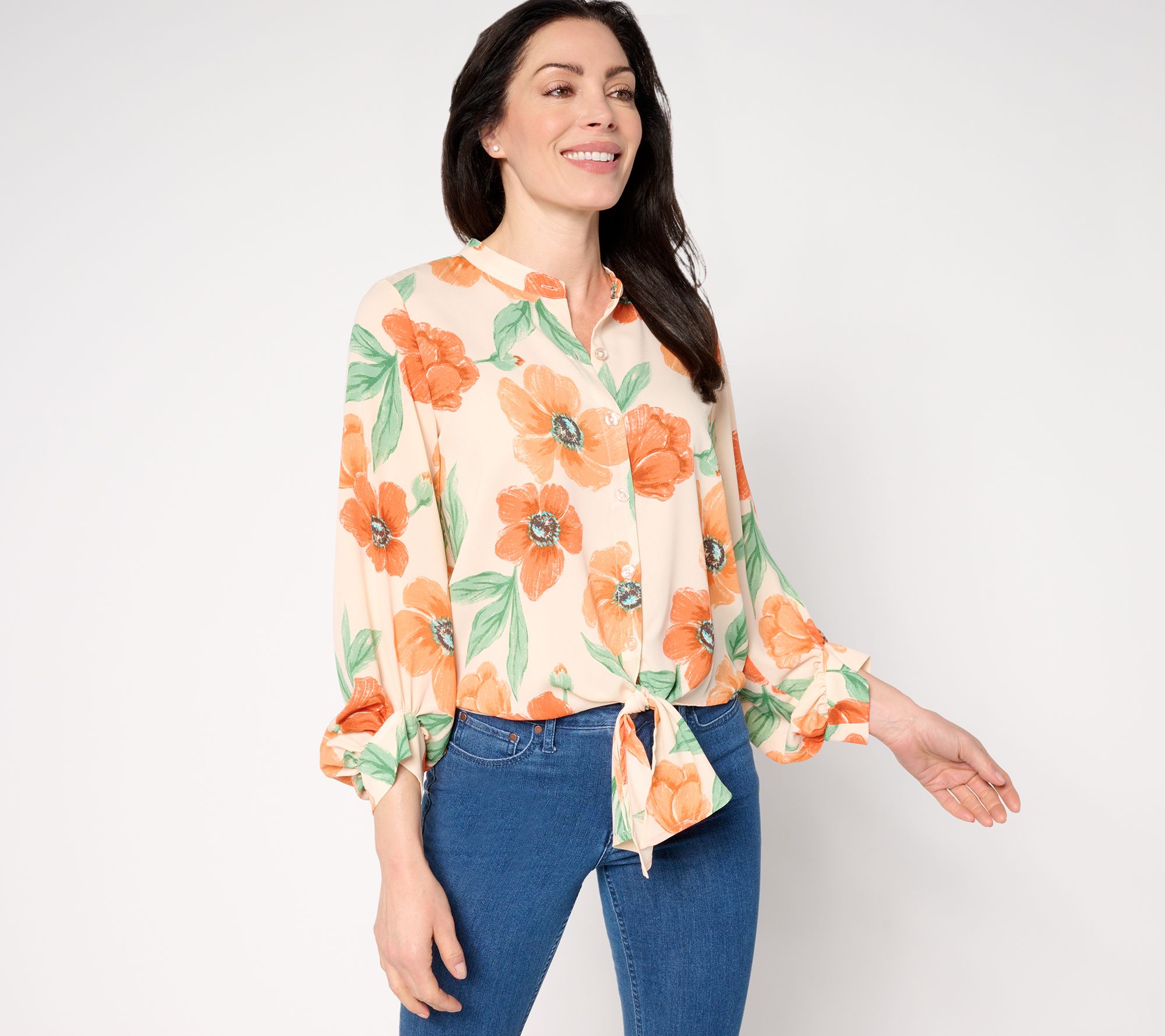Belle by Kim Gravel Breezy Petals Button Up Tie Front Blouse