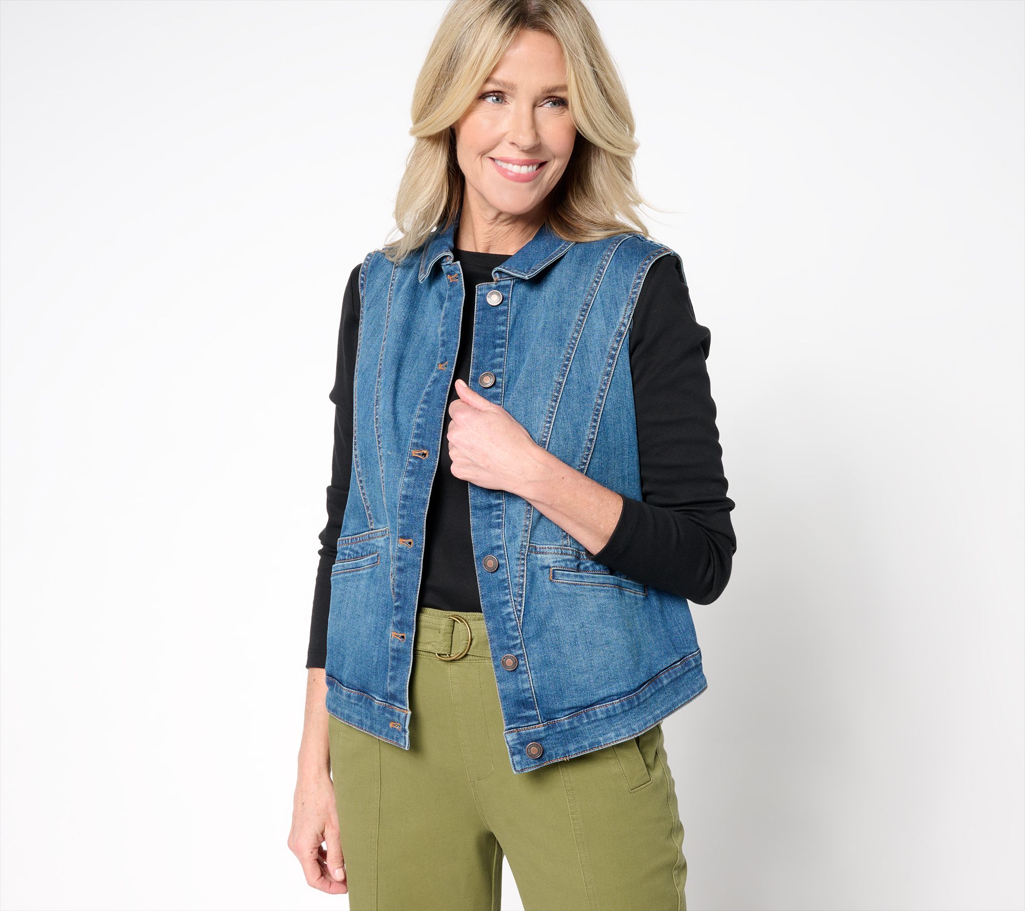 AnyBody Washed Denim Vest with Pitched Back