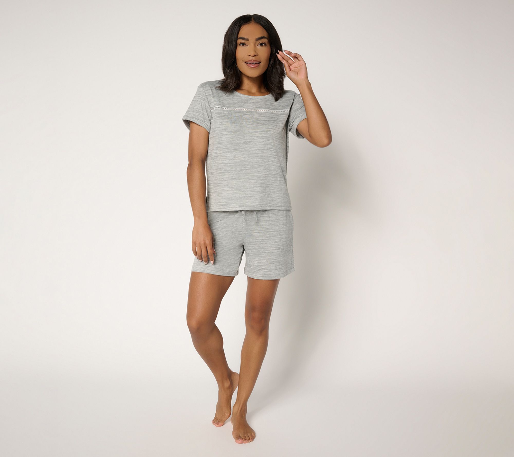 MUK LUKS Slub Jersey and Crochet Short Lounge Set