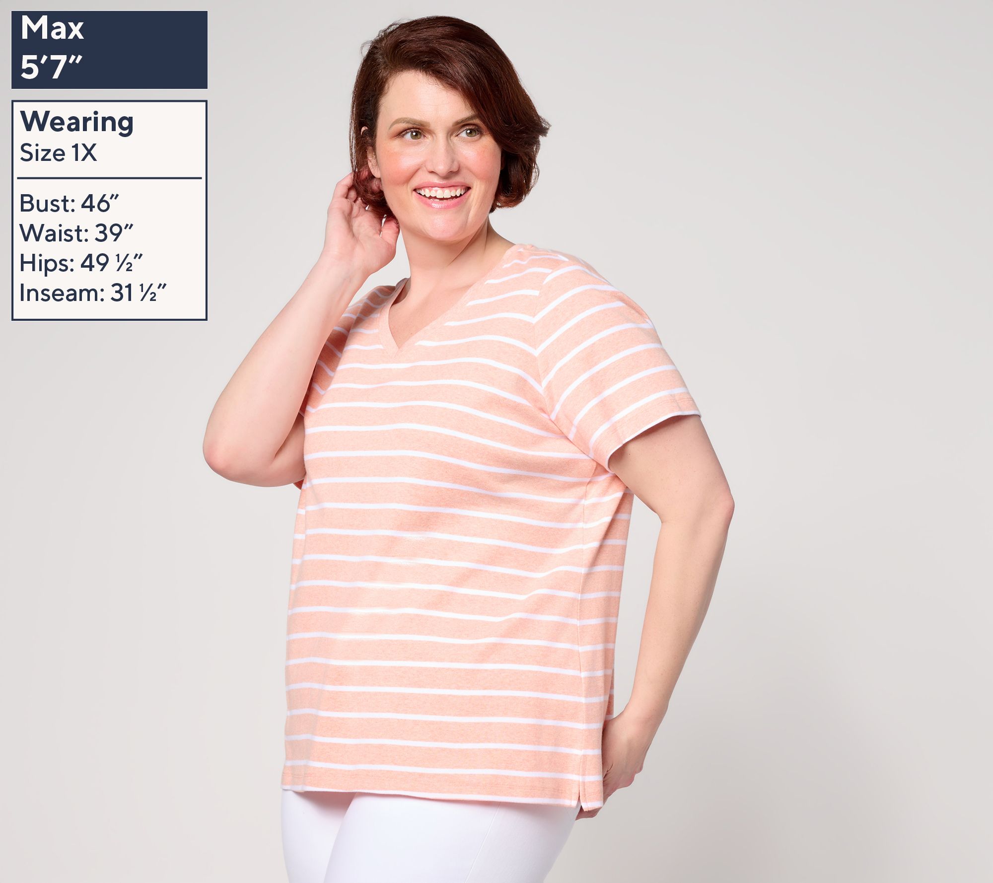 Belle by Kim Gravel V Neck 100% Cotton Heather Stripe Top