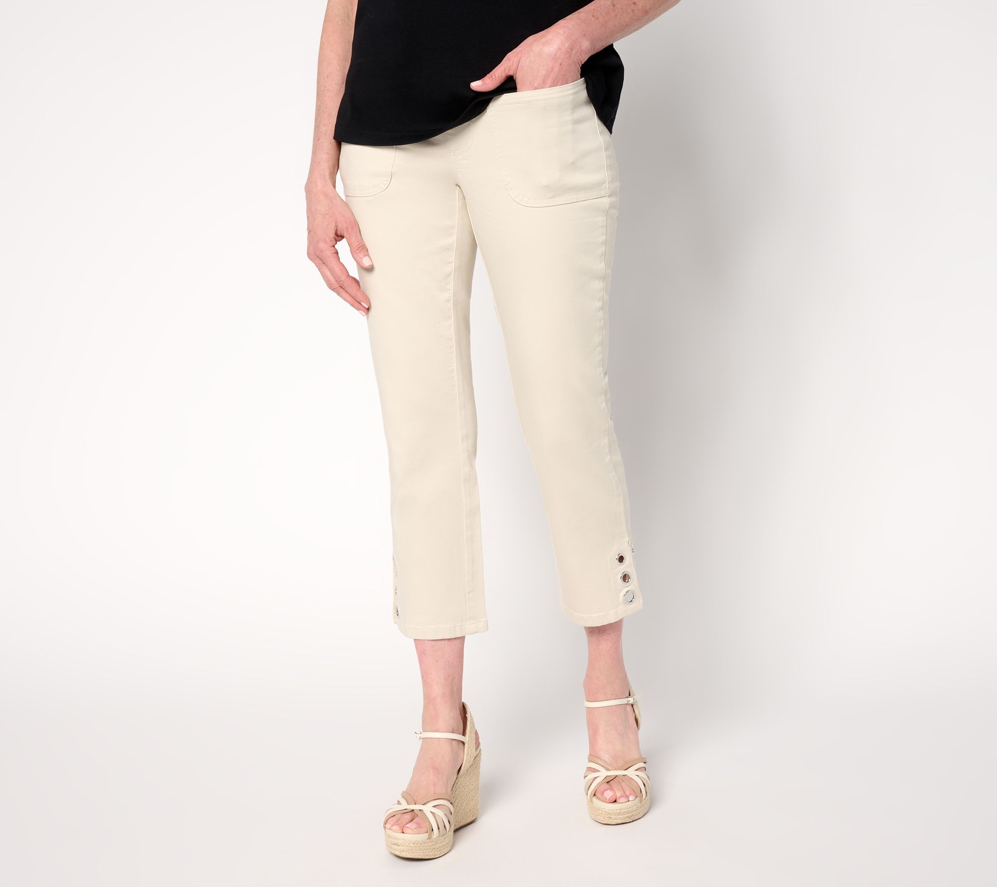 Belle by Kim Gravel Petite TripleLuxe Twill Grommet Cropped Jean