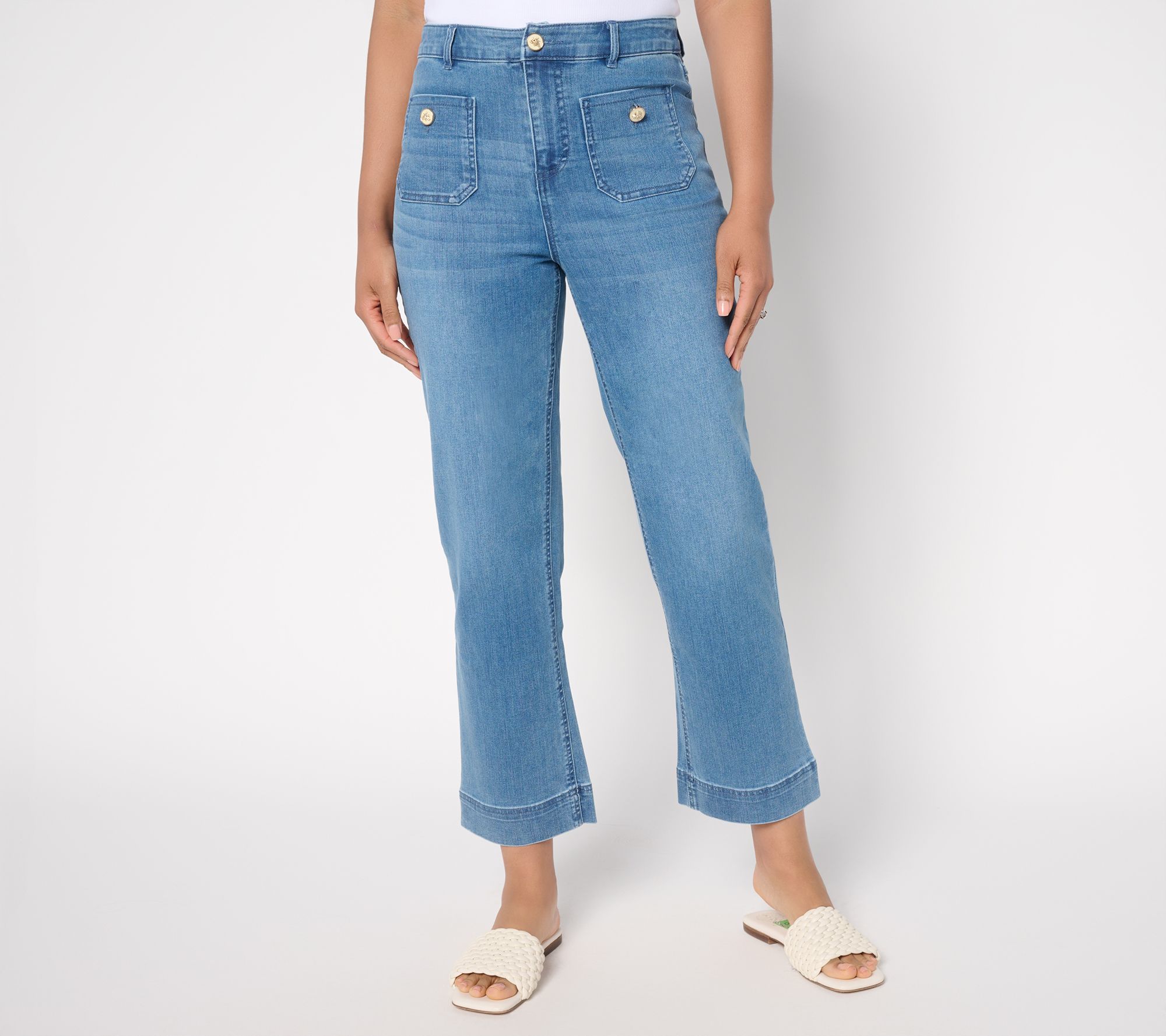 Joan Rivers Regular Luxe Vintaged Denim Trousers with Bee Button -Ind