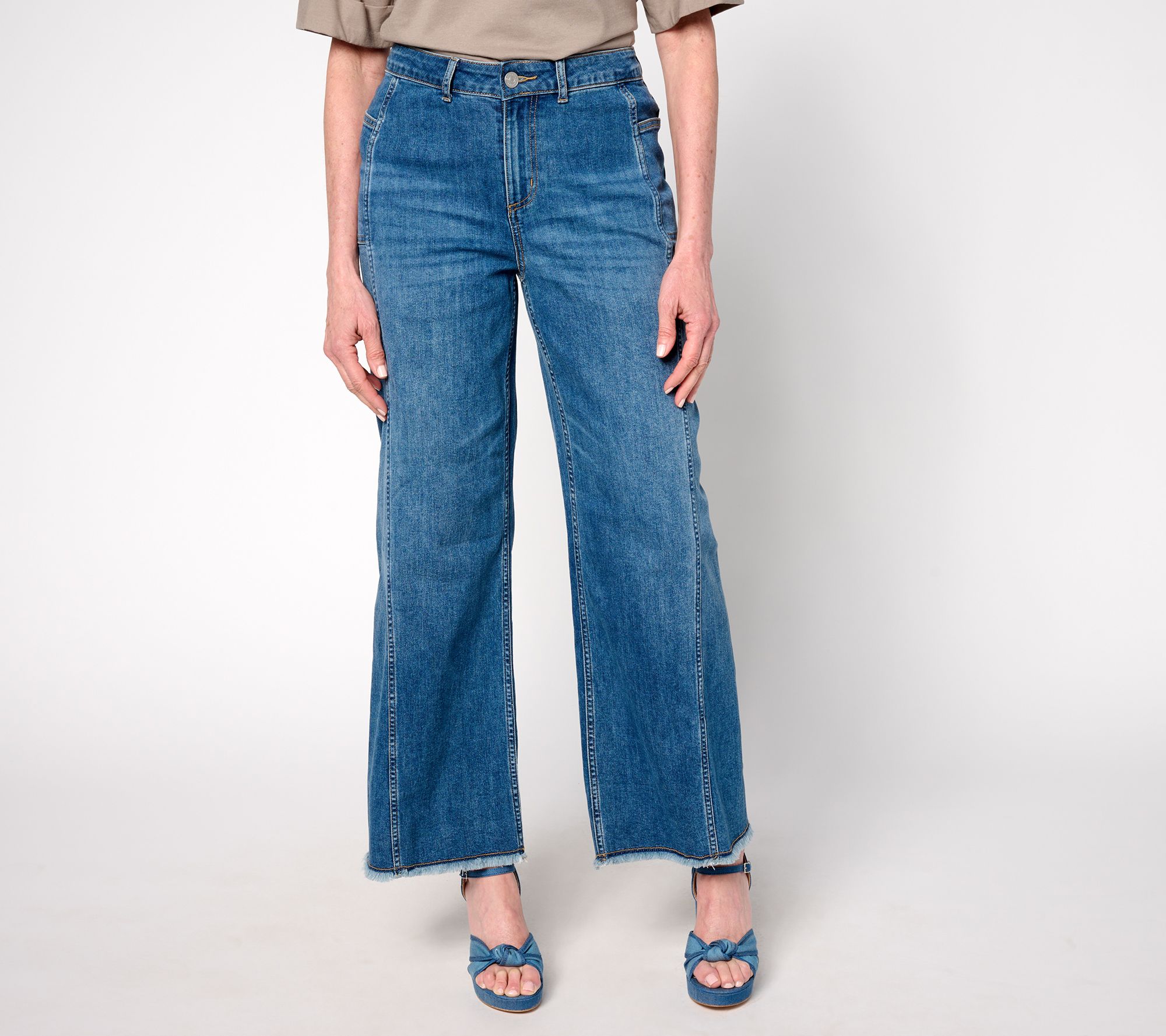 LOGO by Lori Goldstein Petite Full Length Wide Leg Jeans