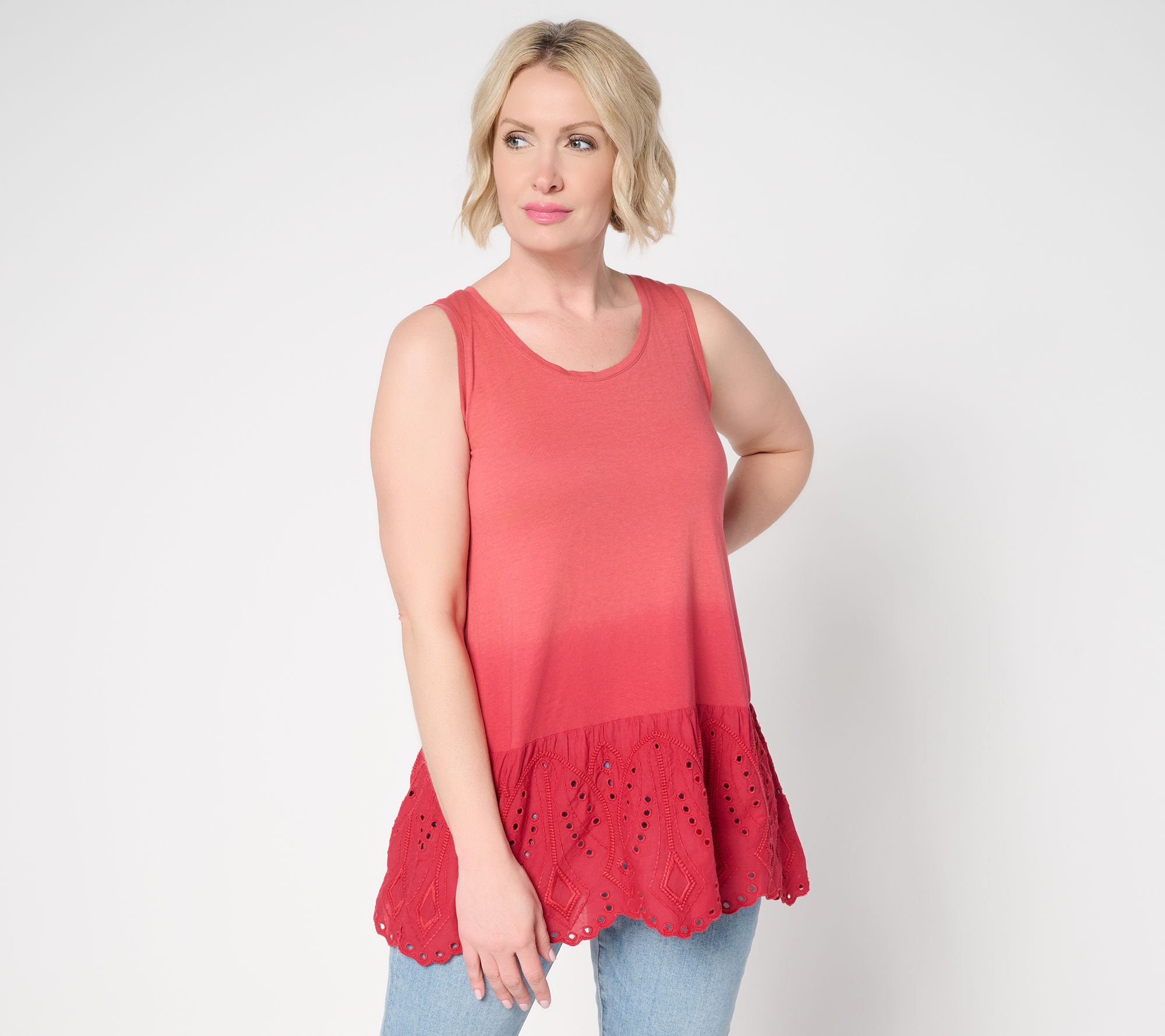 LOGO Layers by Lori Goldstein Ombre Eyelet Tank Top