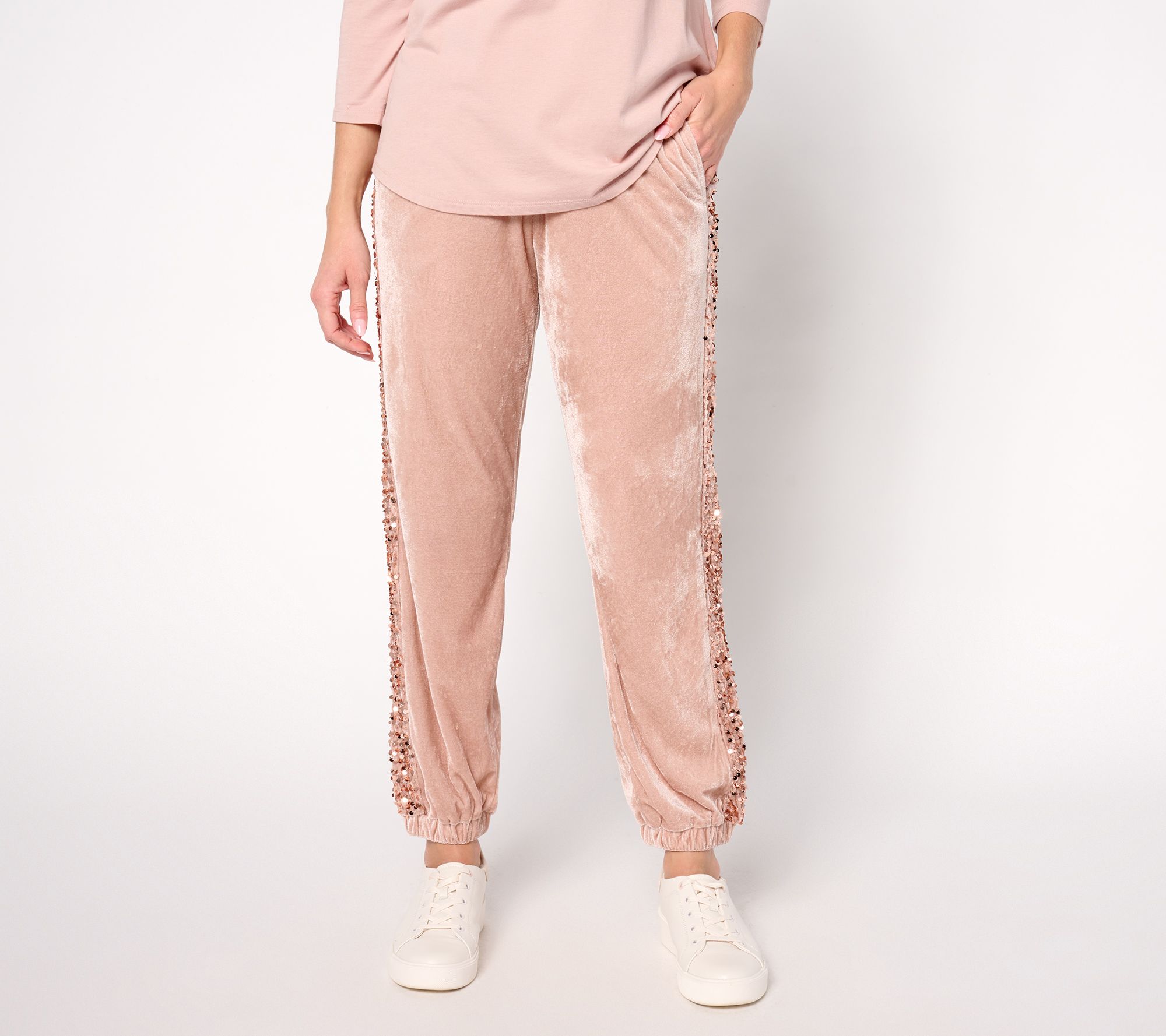 "As Is" LOGO Lavish by Lori Goldstein Reg Velvet & Sequin Joggers