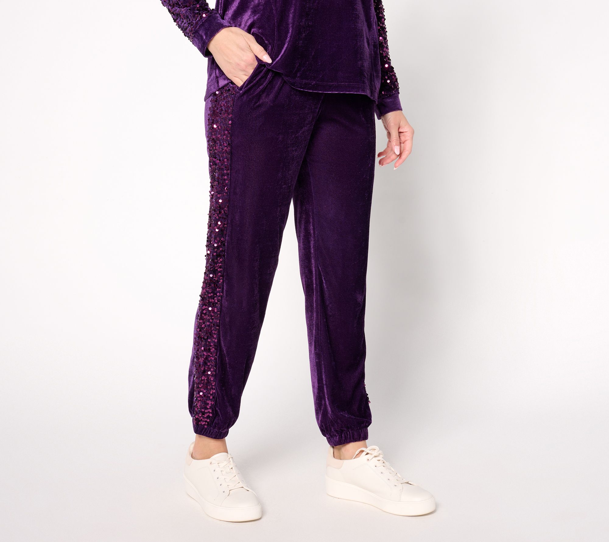 "As Is" LOGO Lavish by Lori Goldstein Reg Velvet & Sequin Joggers