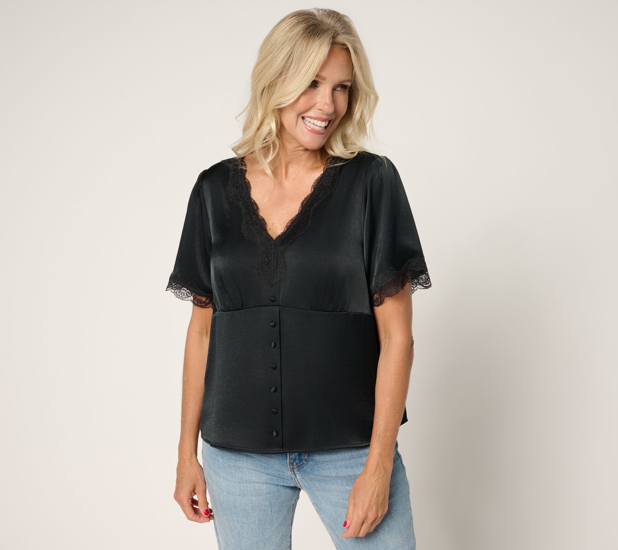 Me by Jennie Garth Short Sleeve Starlet Satin Blouse